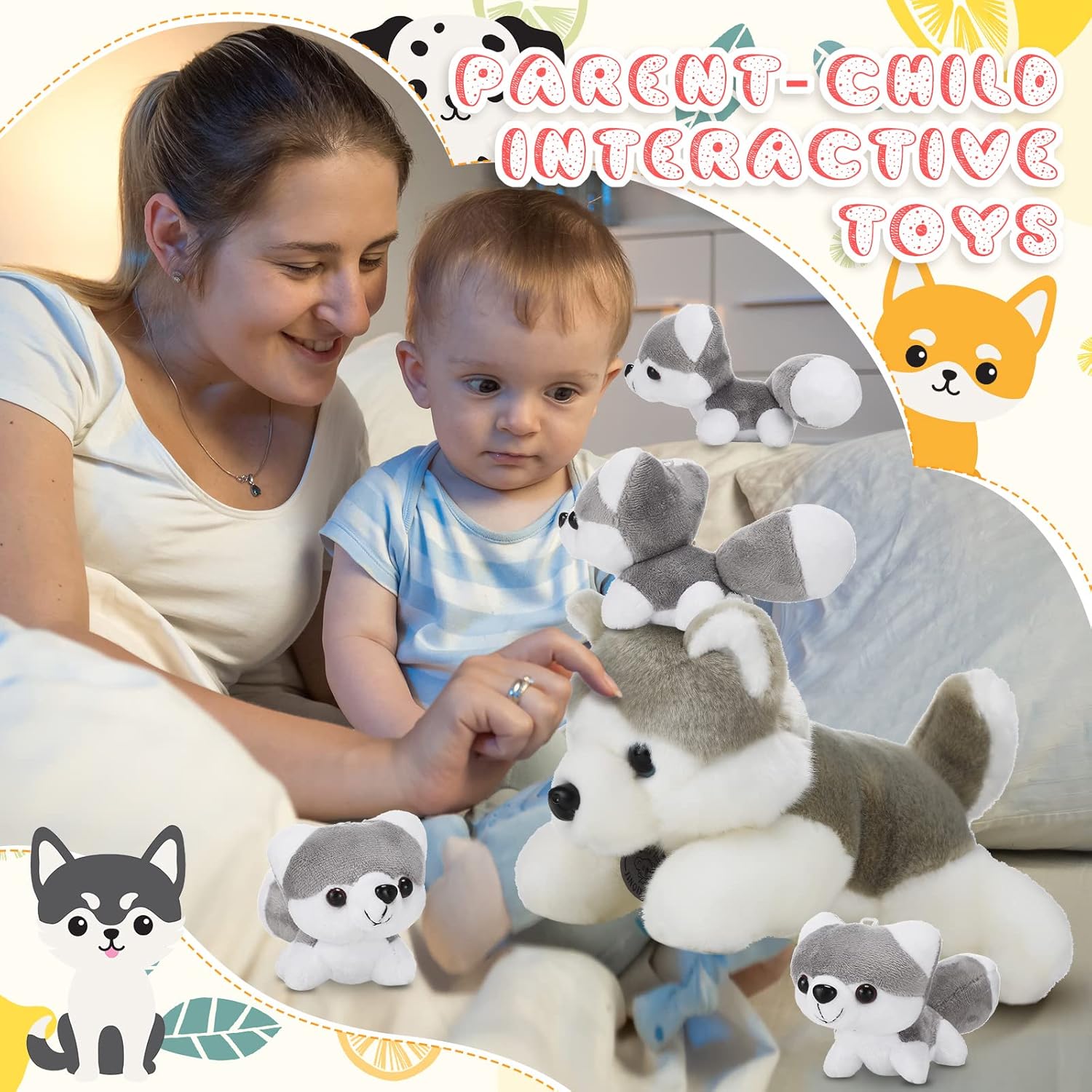 HyDren 5-Piece Husky Plush Set - Big Small Cute Dog Stuffed Animals