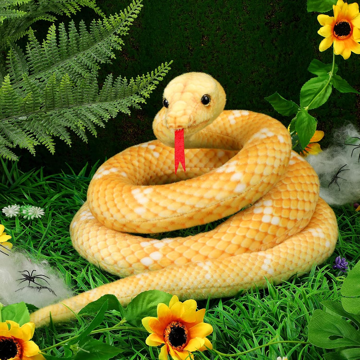 HyDren Realistic Giant Stuffed Snake Toy Yellow