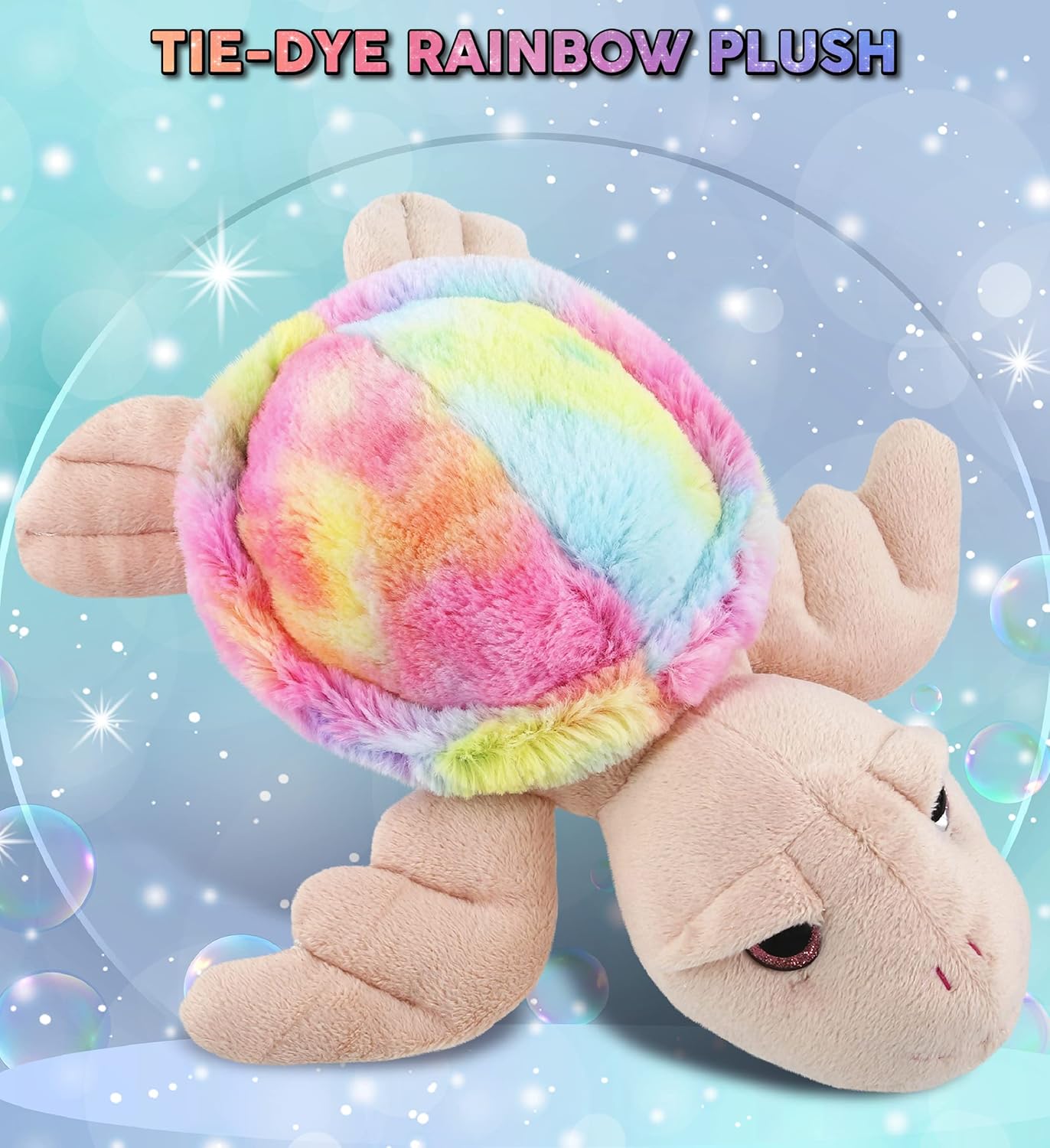 DolliBu Rainbow Pink Sea Turtle Plush Toy 11 Inch
