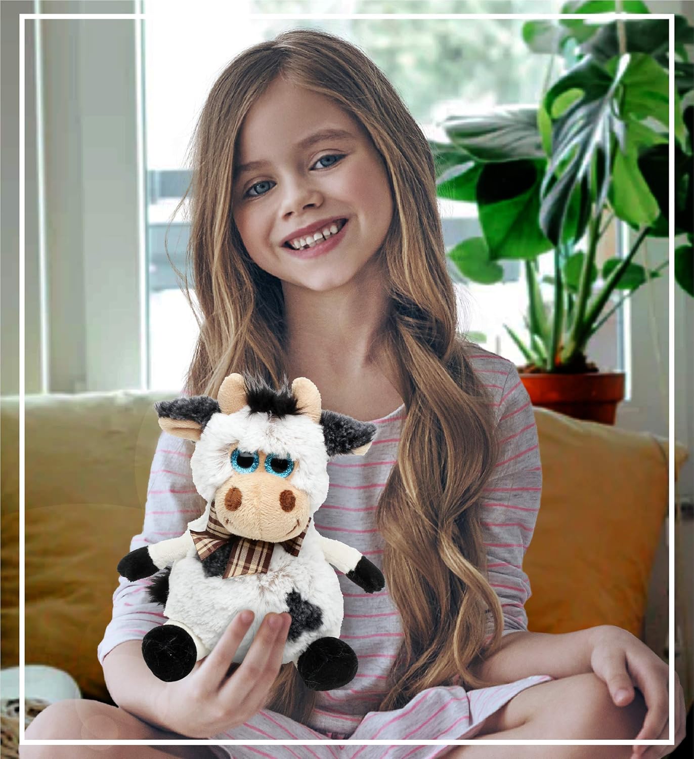 Puzzled DolliBu Plush Cow with Bow Toy 7 Inch