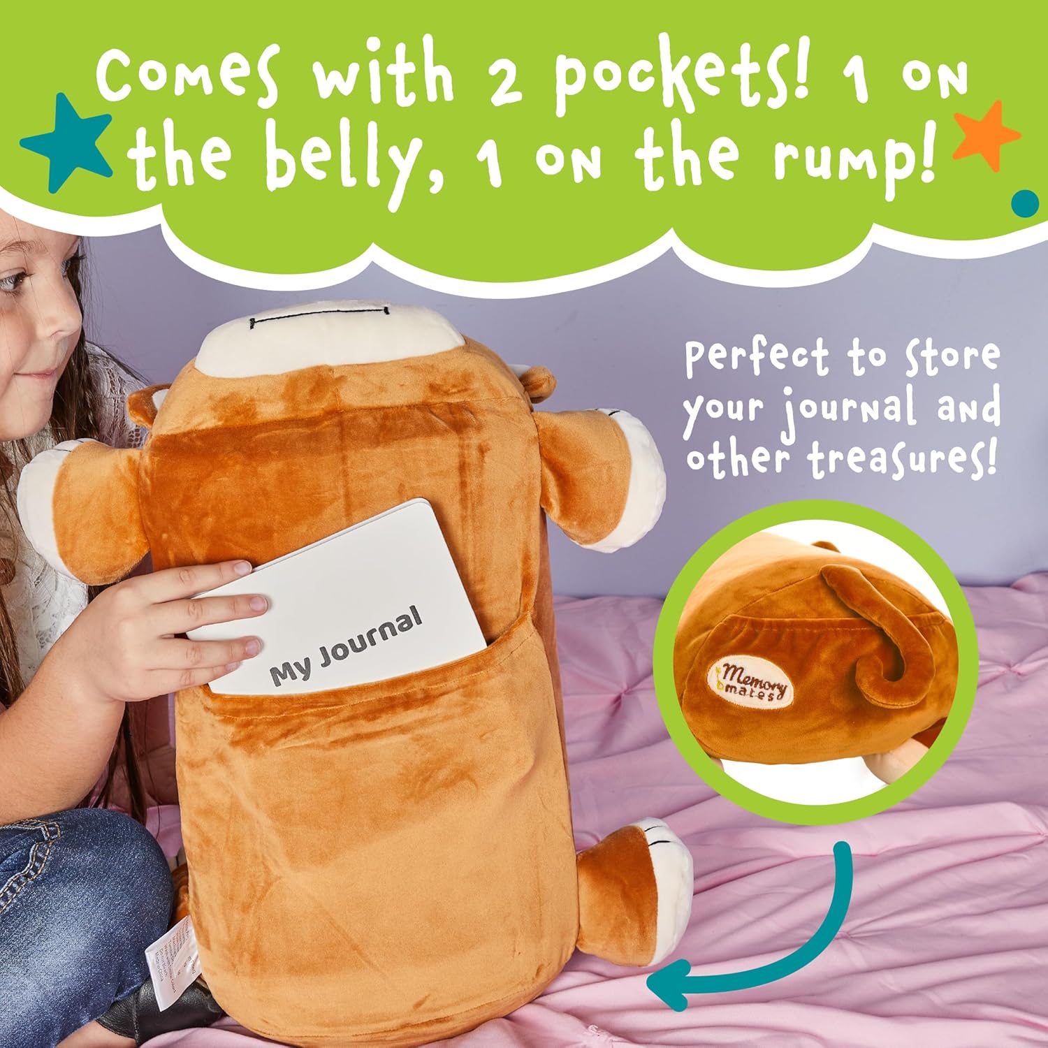Cuddly Memory Foam Pillow Plush with Belly Pocket - Jesi The Monkey