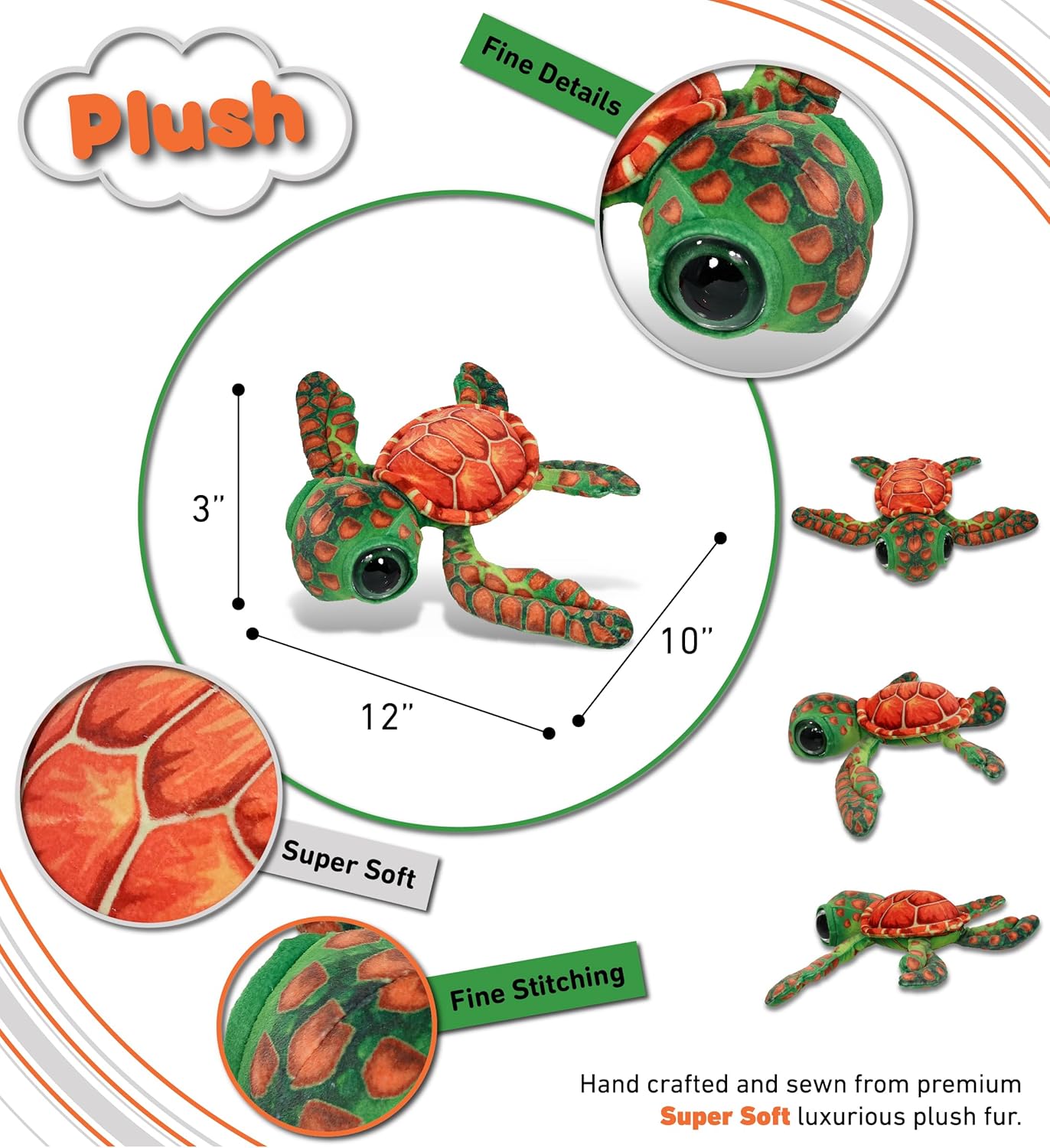 DolliBu Orange Sea Turtle Soft Plush Stuffed Animal