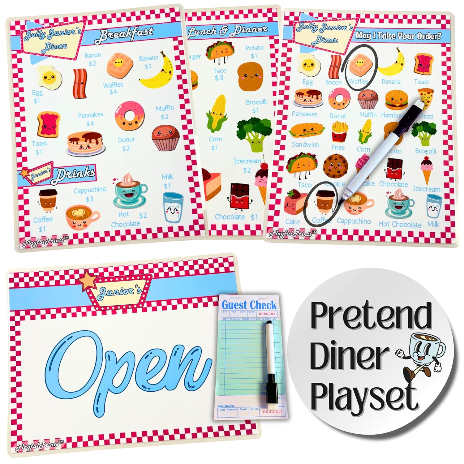 Jolly Juniors Diner Pretend Play Menu Set