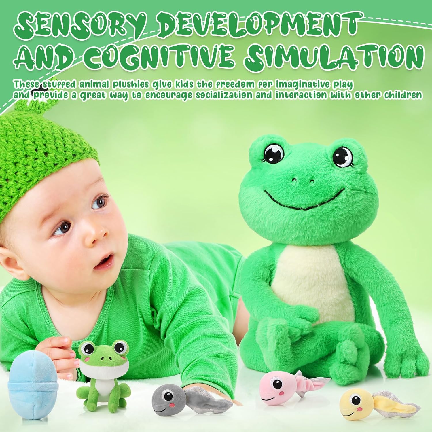 Syhood 7 Pcs Cute Frog Plush Toy Set for Kids