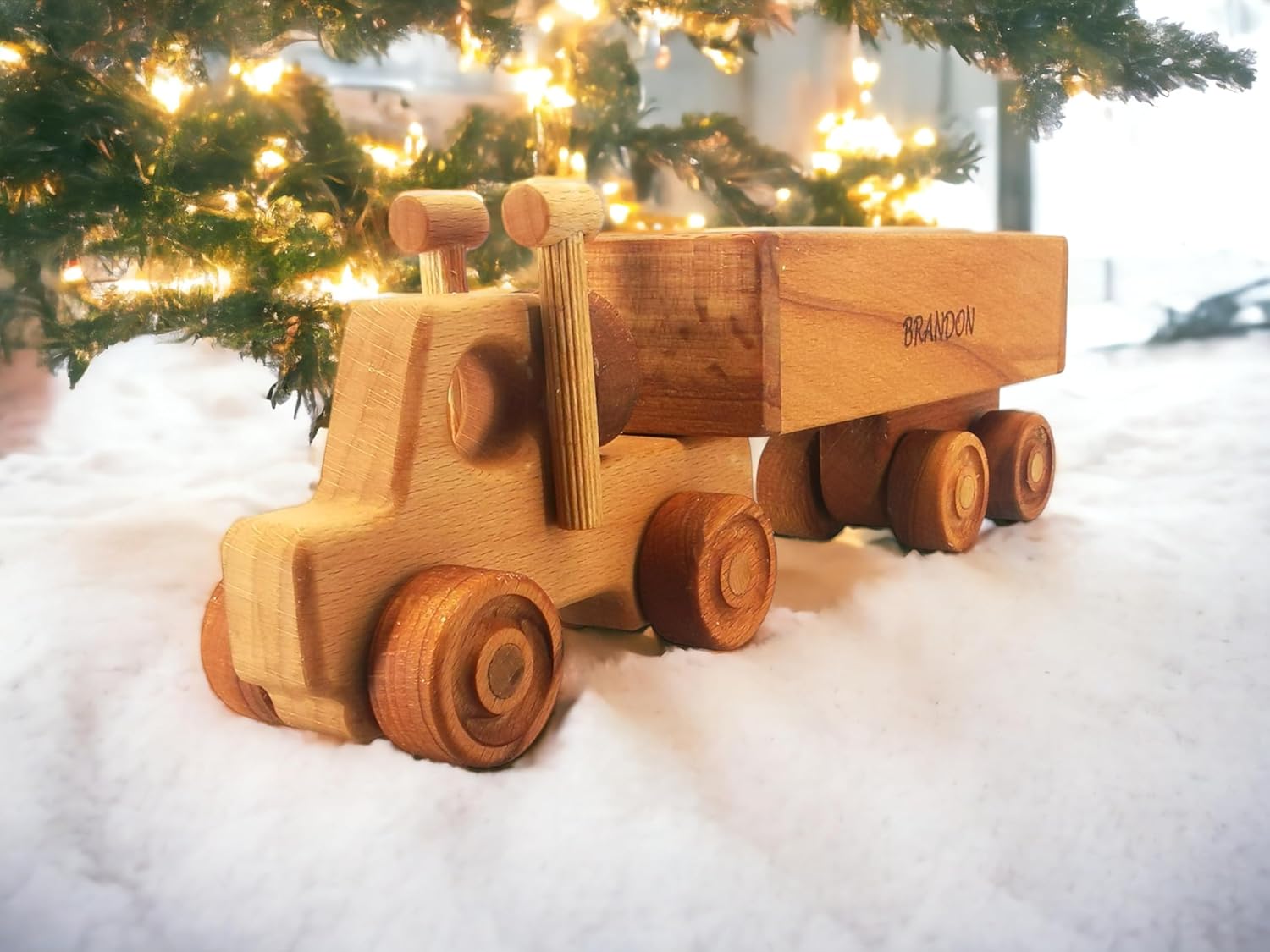 Personalized Wooden Toy Semi Truck With Trailer for Toddlers