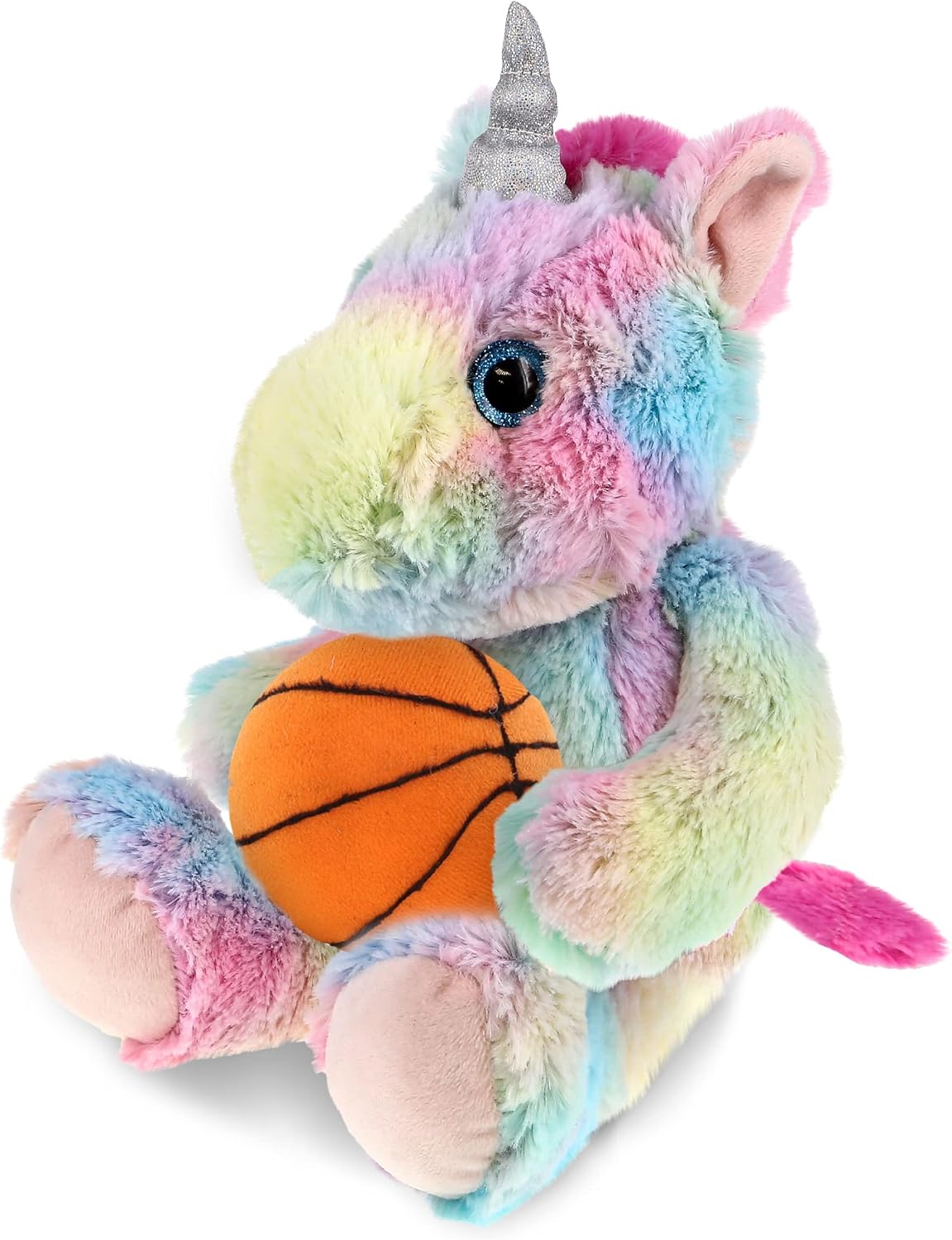 DolliBu Rainbow Unicorn Basketball Plush - 10 Inches Huggable