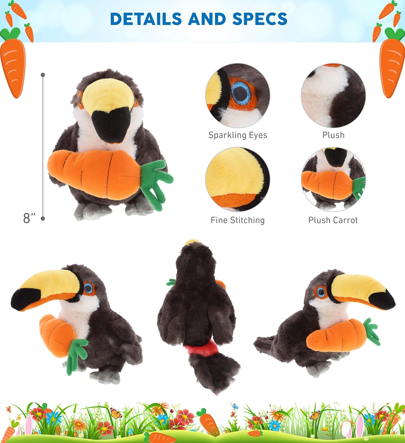 DolliBu Happy Easter Soft Plush Toucan with Carrot
