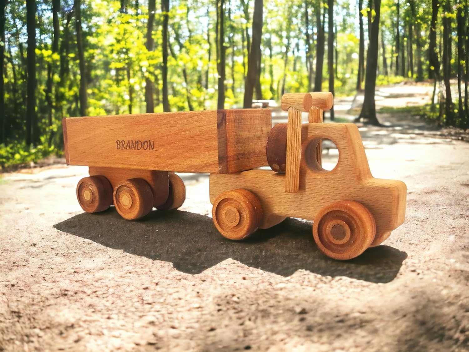 Personalized Wooden Toy Semi Truck With Trailer for Toddlers