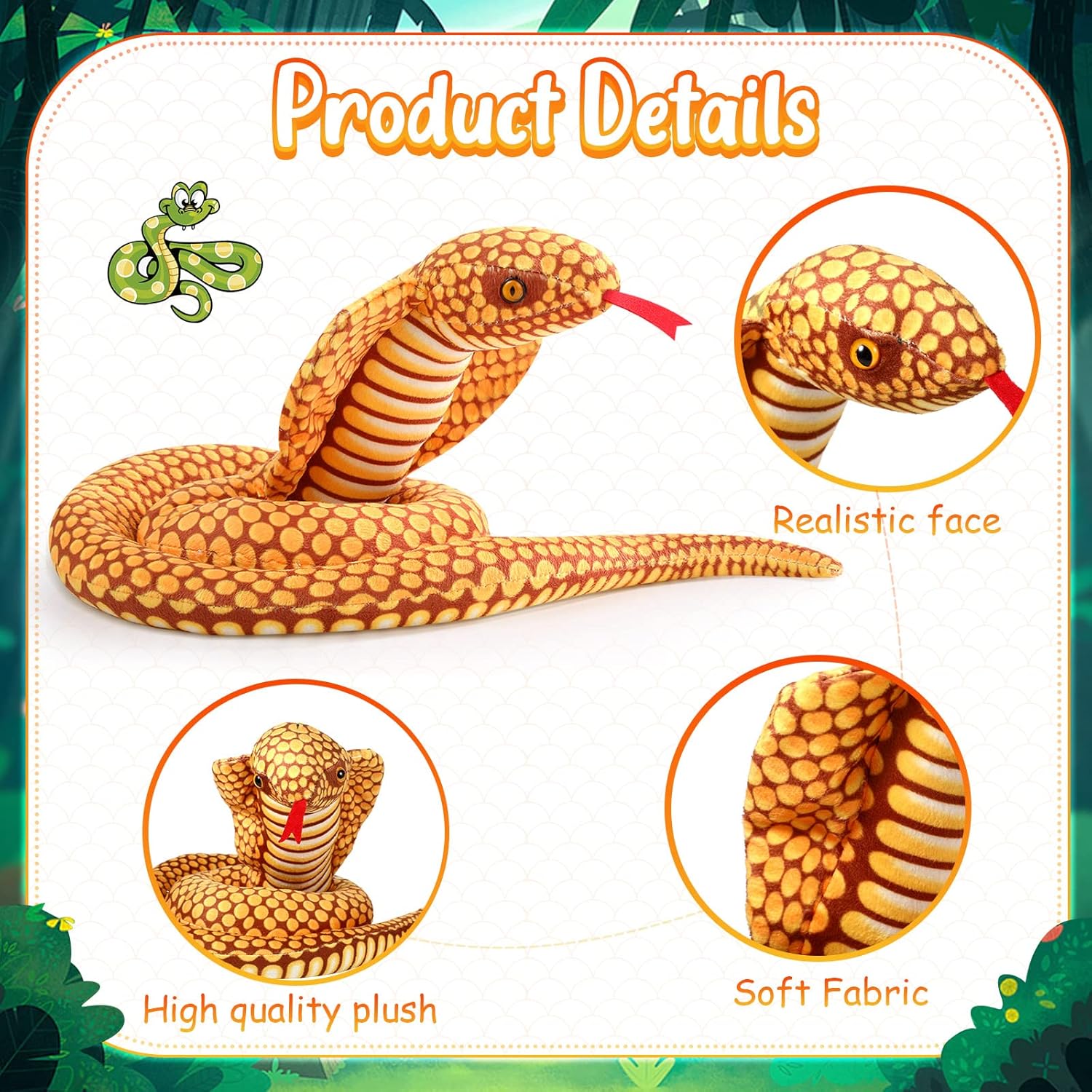 Zhanmai 2 Pcs Giant Lifelike Cobra Plush Snake Toys