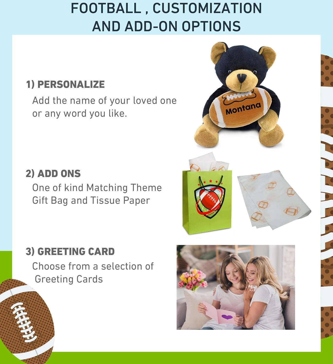DolliBu Black Bear Plush with Football - 6 Inch Huggable Stuffed Animal