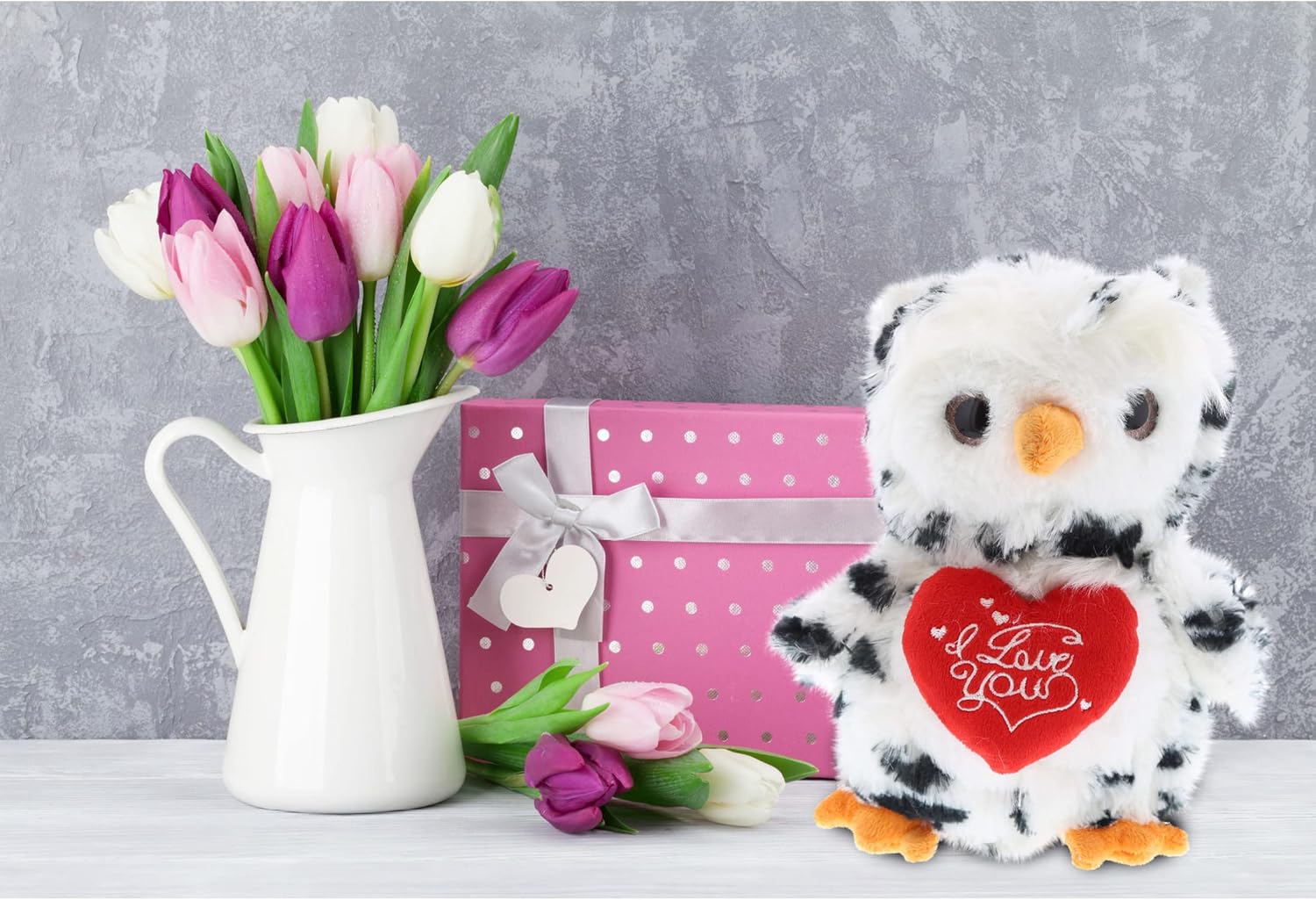 DolliBu I Love You Valentine White Owl Stuffed Animal