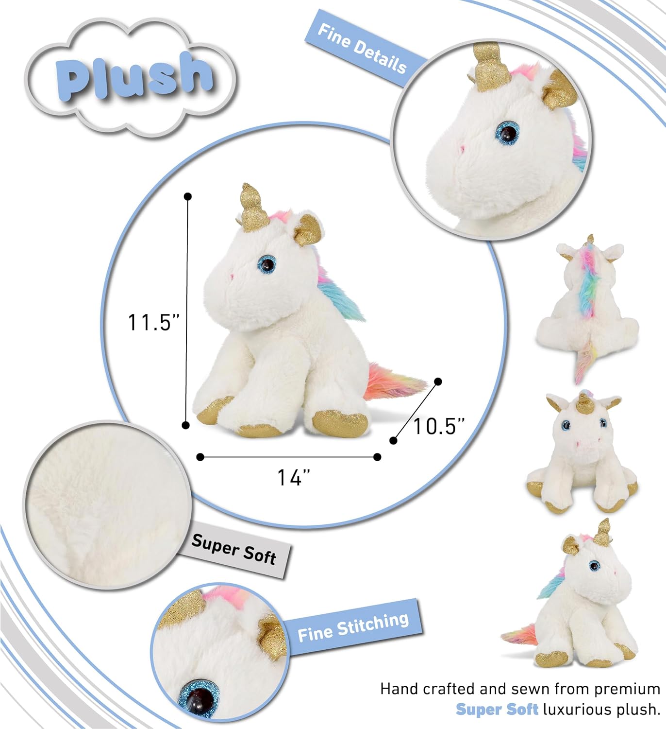 DolliBu White Gold Unicorn Plush 115 Inch