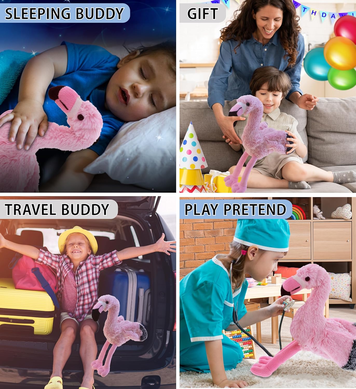 DolliBu Flamingo Plush Toy - 8 Inch Cute Huggable Stuffed Animal