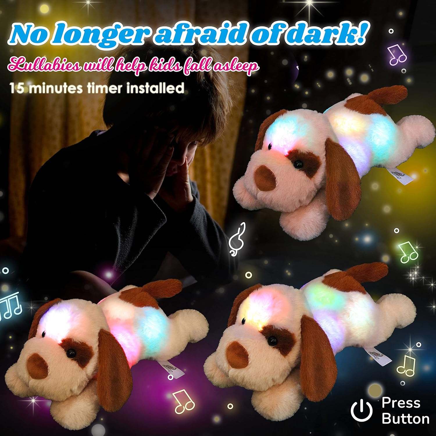 Cuteoy Musical Plush Dog with LED Light-up Nightlight Toy