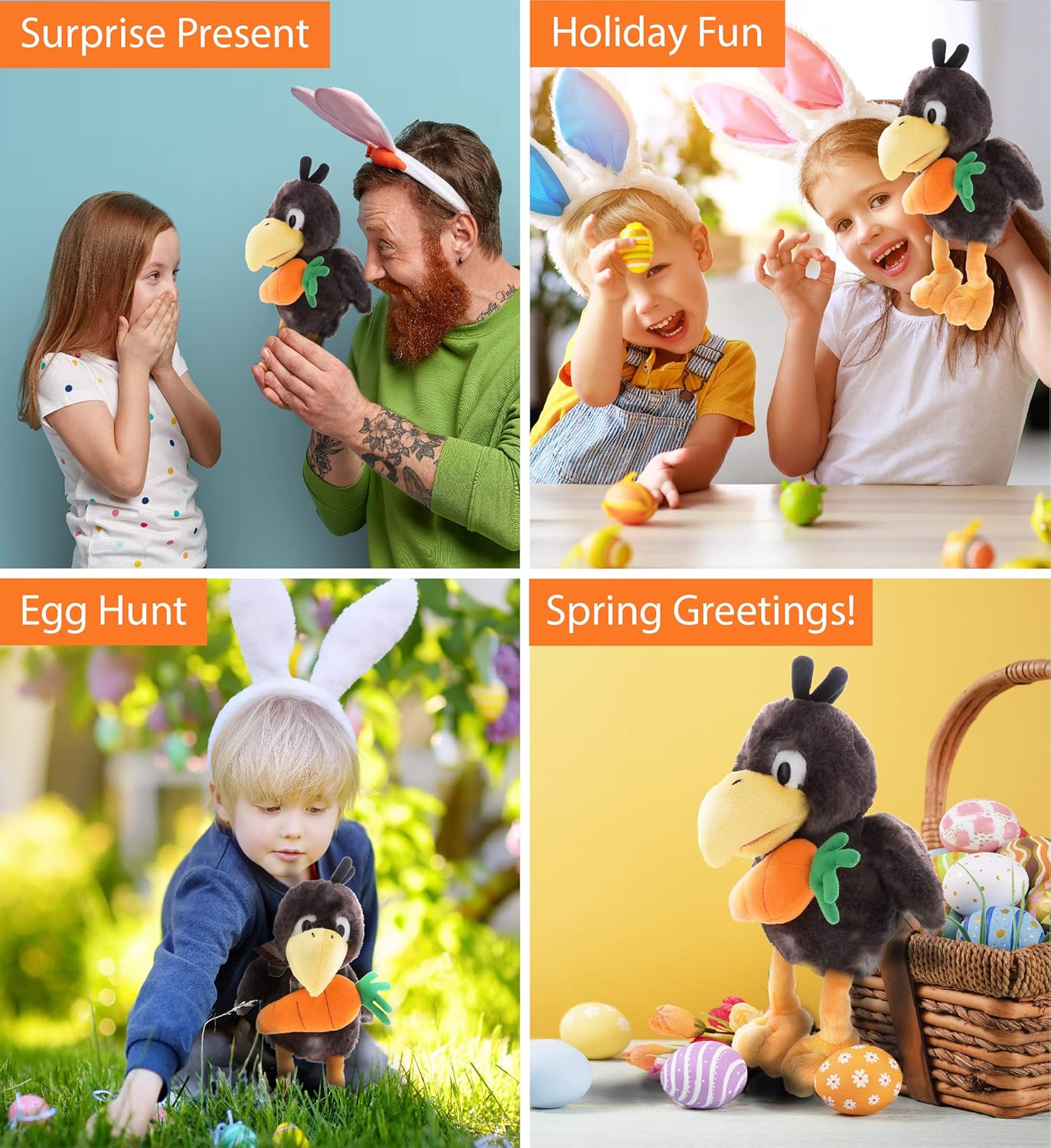 DolliBu Easter Crow Plush with Carrot - 95 Inch Cute Stuffed Toy