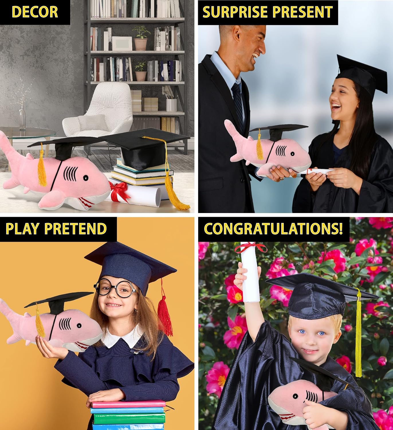 DolliBu Pink Shark Graduation Plush Toy 12 Inches