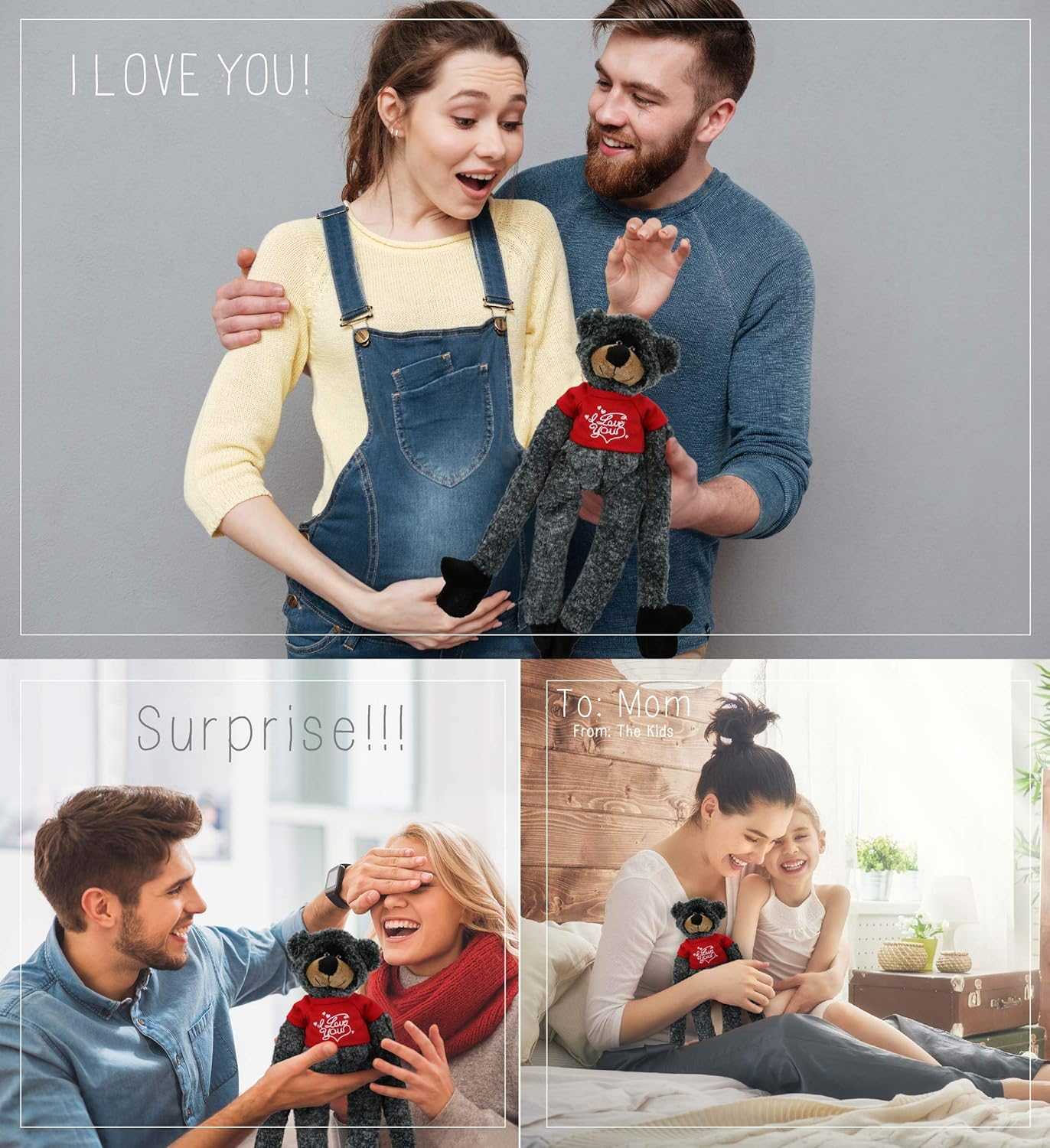 DolliBu I Love You Valentine Black Bear Plush Toy