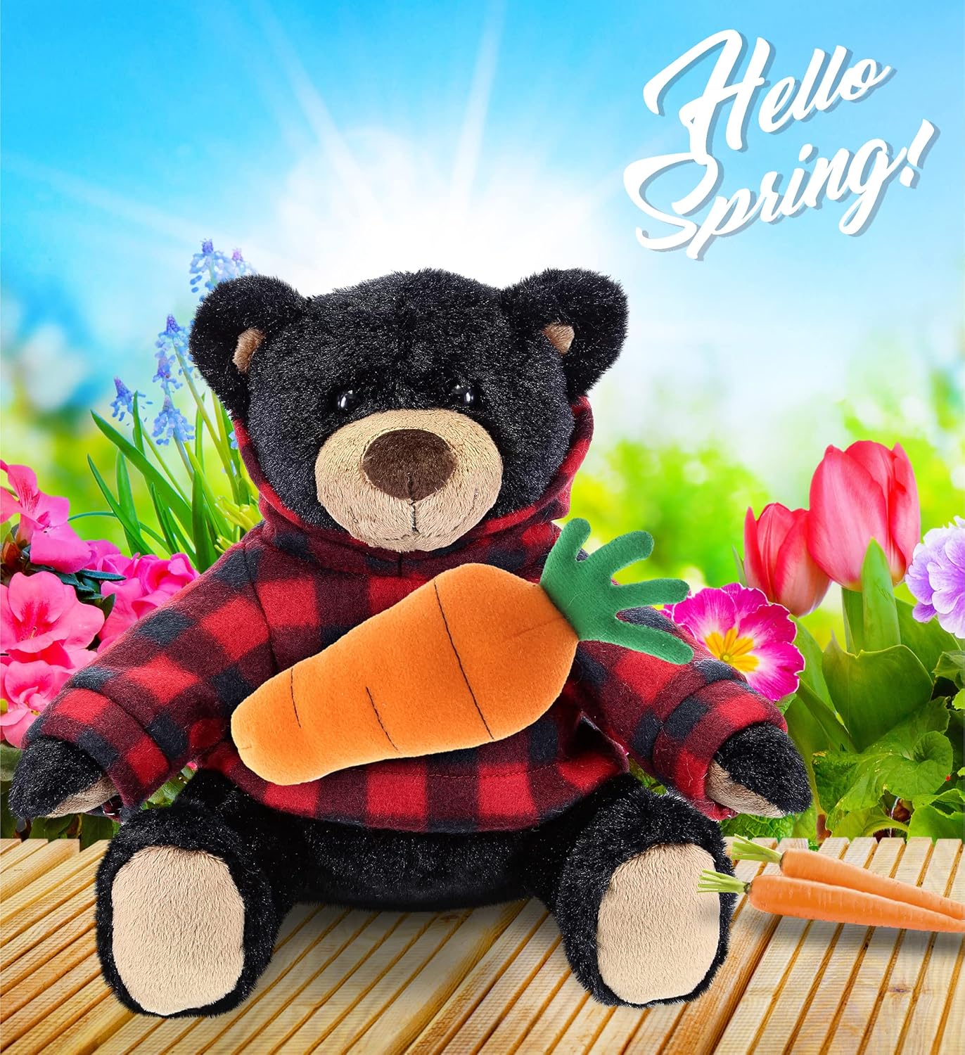DolliBu Happy Easter Plush Black Bear with Carrot - 10 Inch