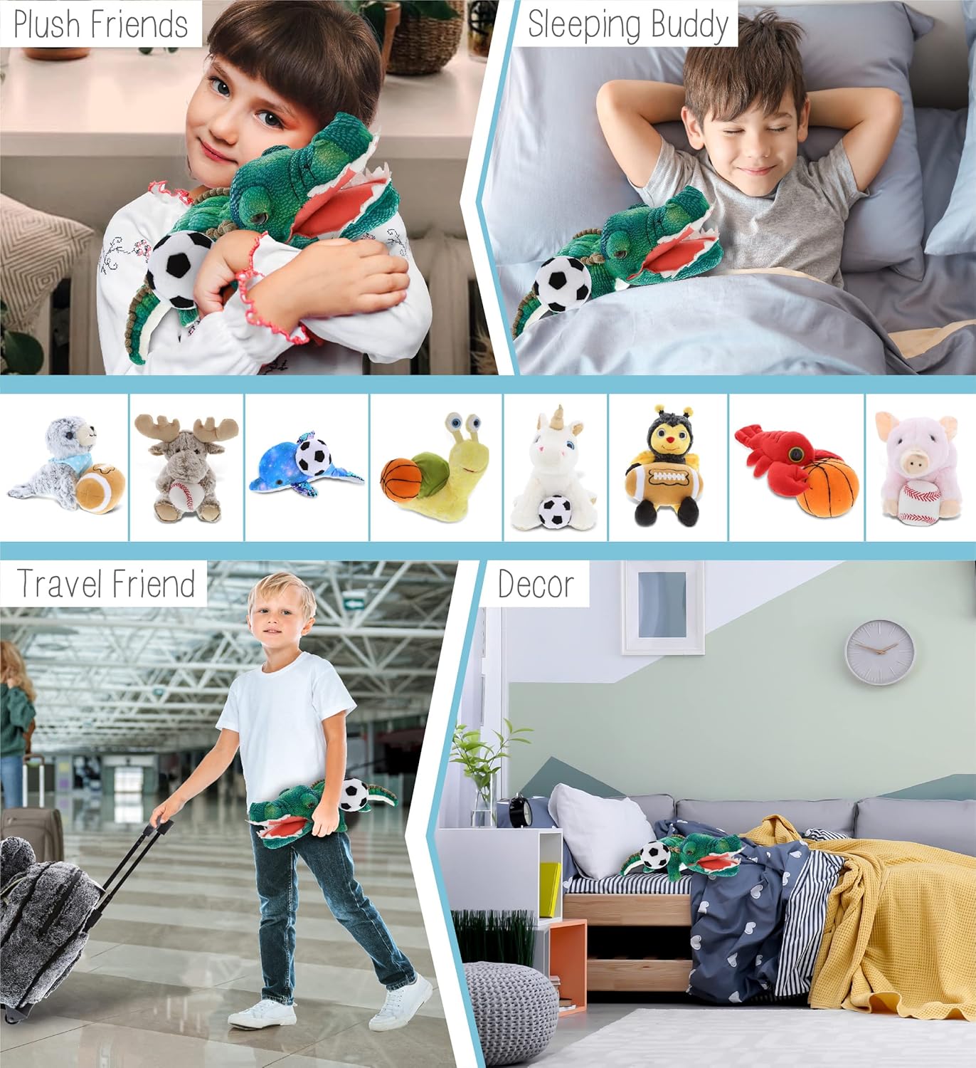 DolliBu Green Alligator Plush with Soccer Ball - 18 Inches