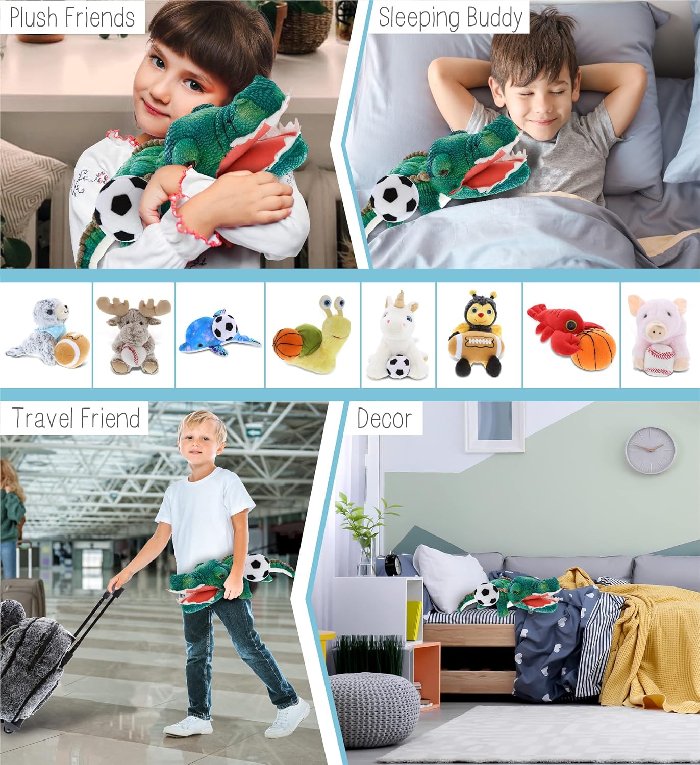 DolliBu Green Alligator Plush with Soccer Ball - 24 Inches