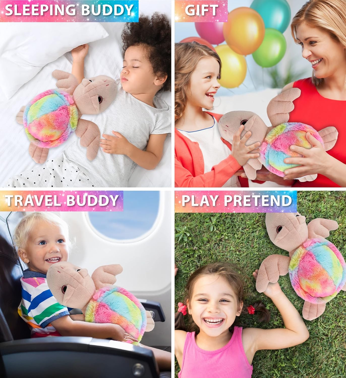 DolliBu Rainbow Pink Sea Turtle Plush Toy 11 Inch