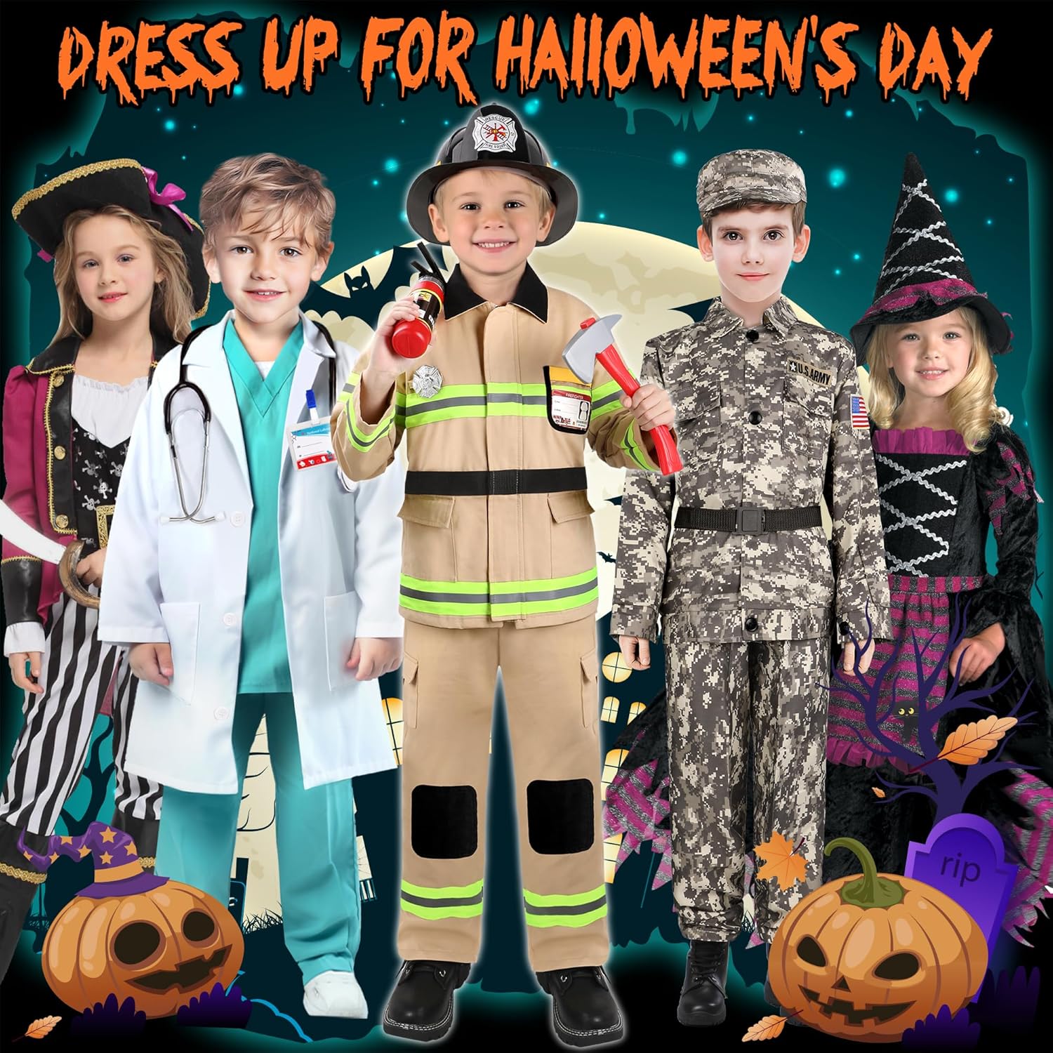 GIFTINBOX Firefighter Costume for Kids 3-12 with Accessories