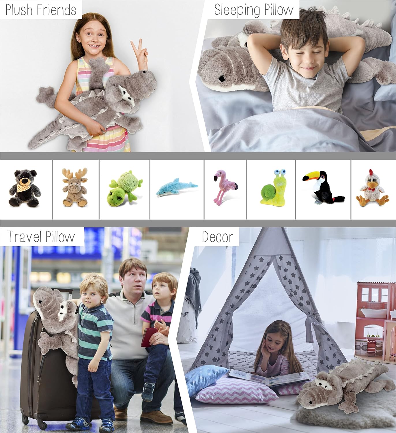 DolliBu Big Alligator Plush Pillow 33 Inch