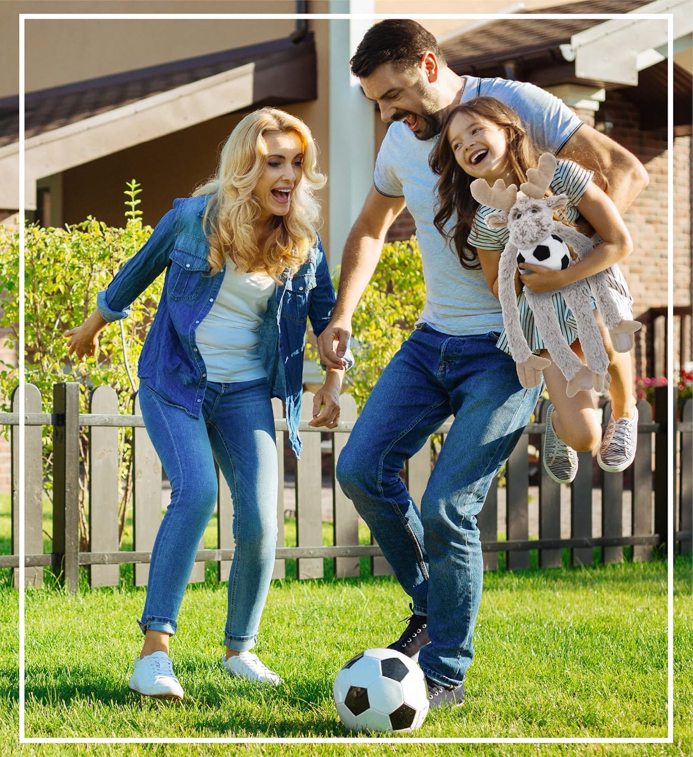 DolliBu Long Arms Moose Plush with Soccer Ball - 21 Inches