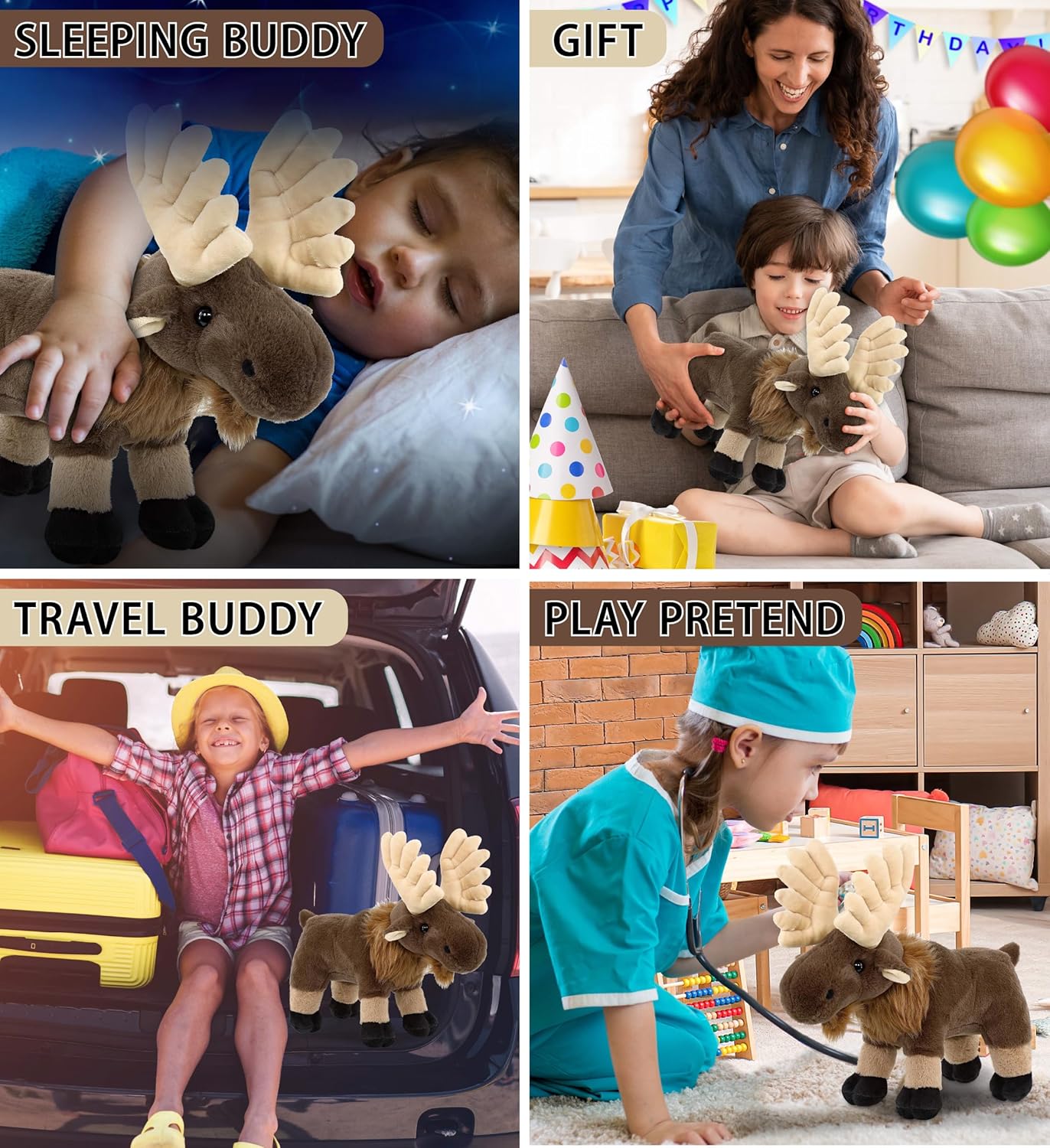 DolliBu Standing Moose Plush Toy - 8 Inches