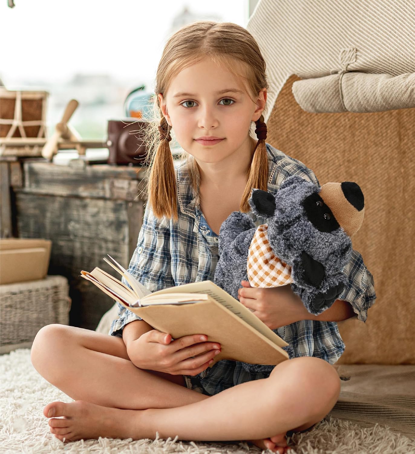 DolliBu Laying Black Bear Plush Toy - 9 Inches