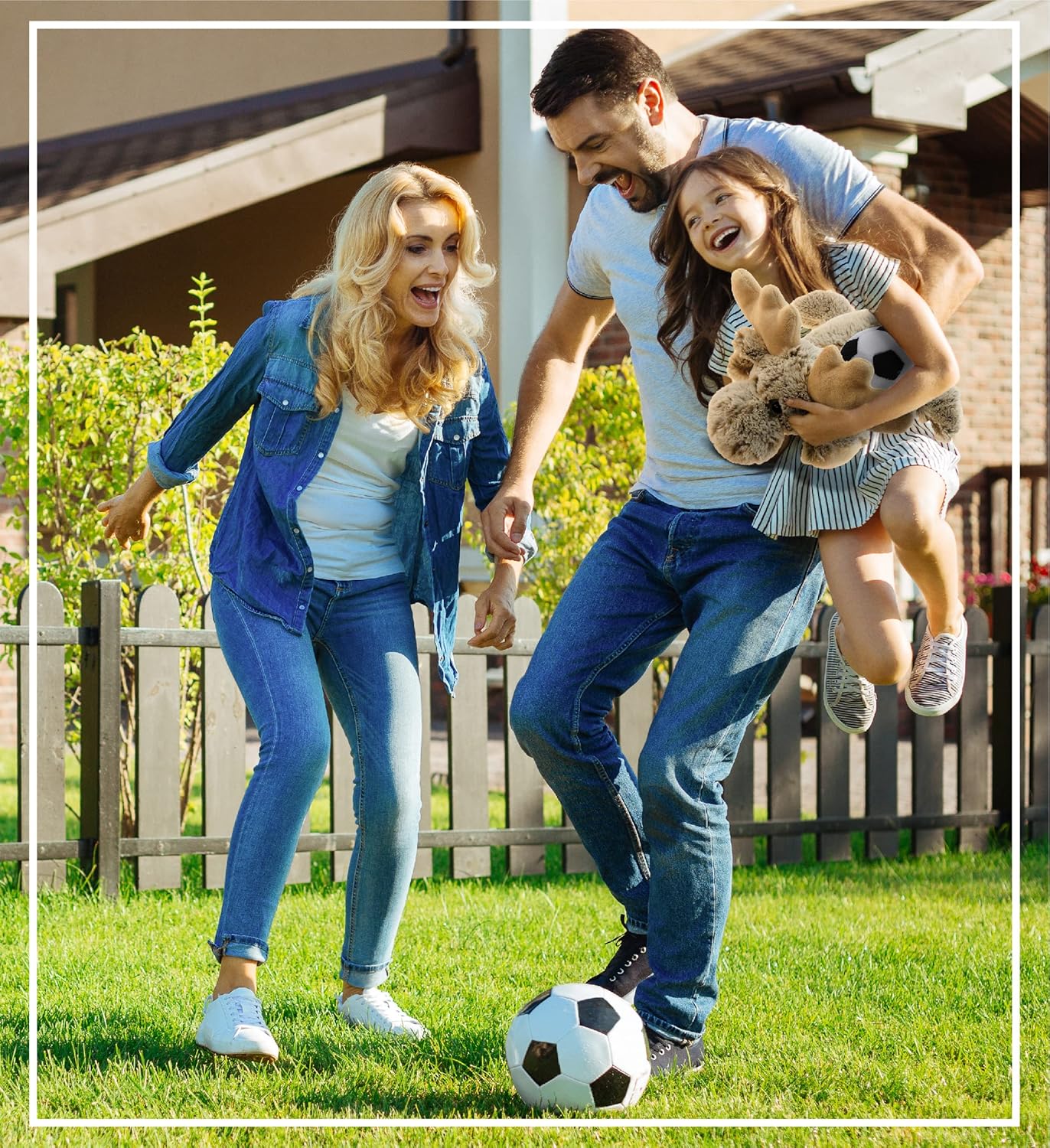 DolliBu Lying Moose Plush with Soccer Ball - Soft Cuddly Stuffed Animal