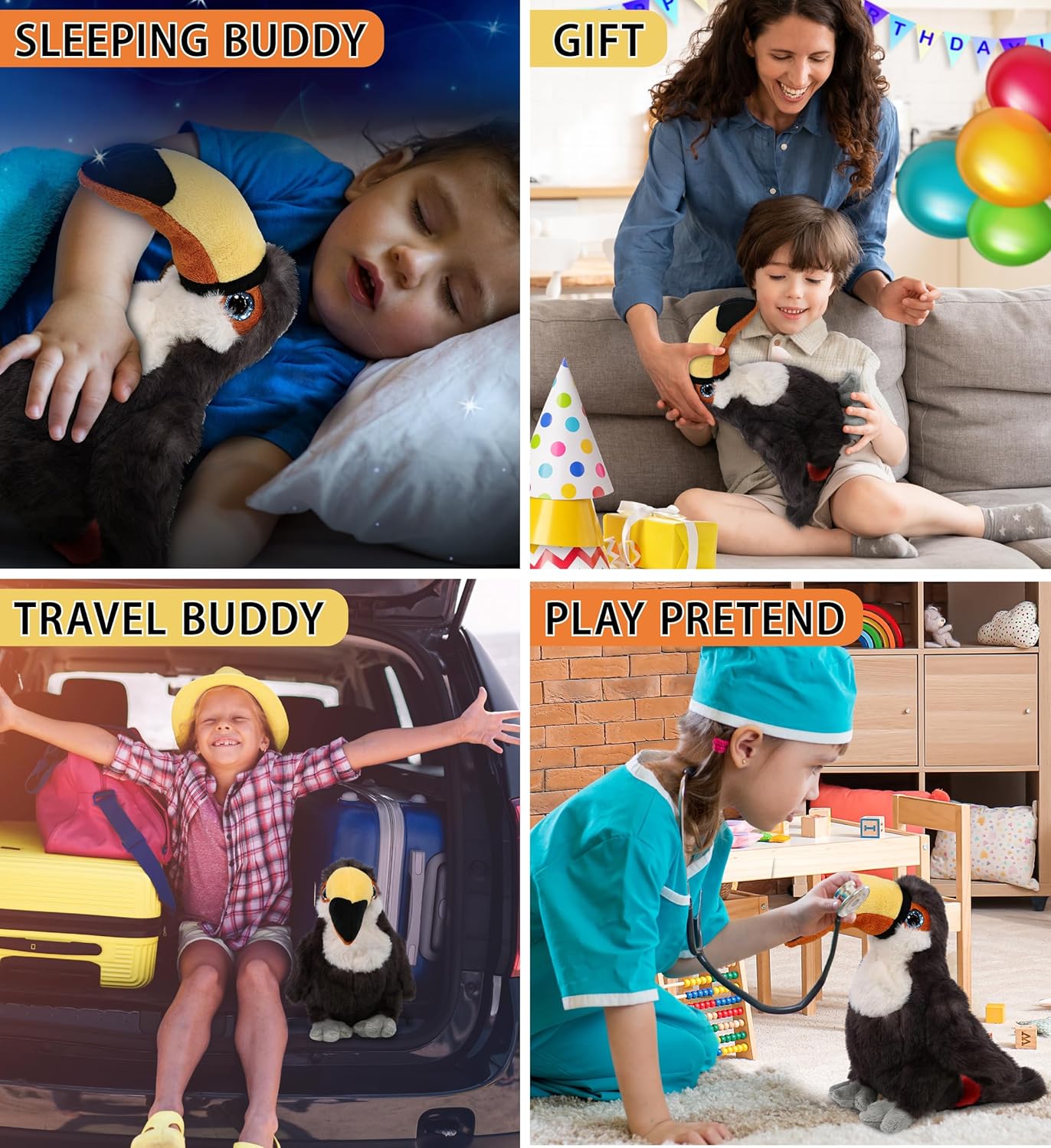 DolliBu Toucan Plush - Super Soft 8 Inch Bird Stuffed Animal