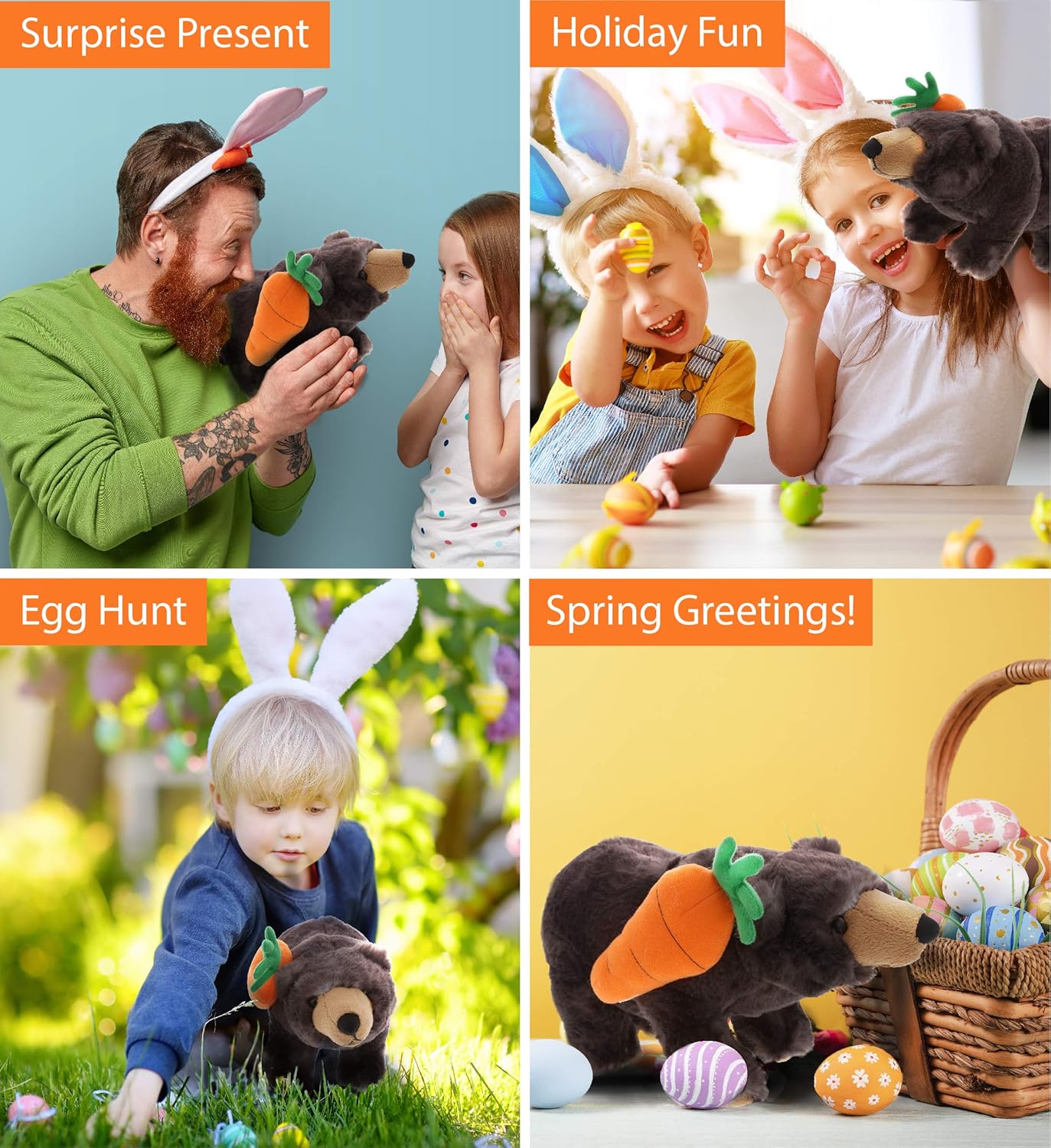 DolliBu Happy Easter Soft Plush Black Bear with Carrot