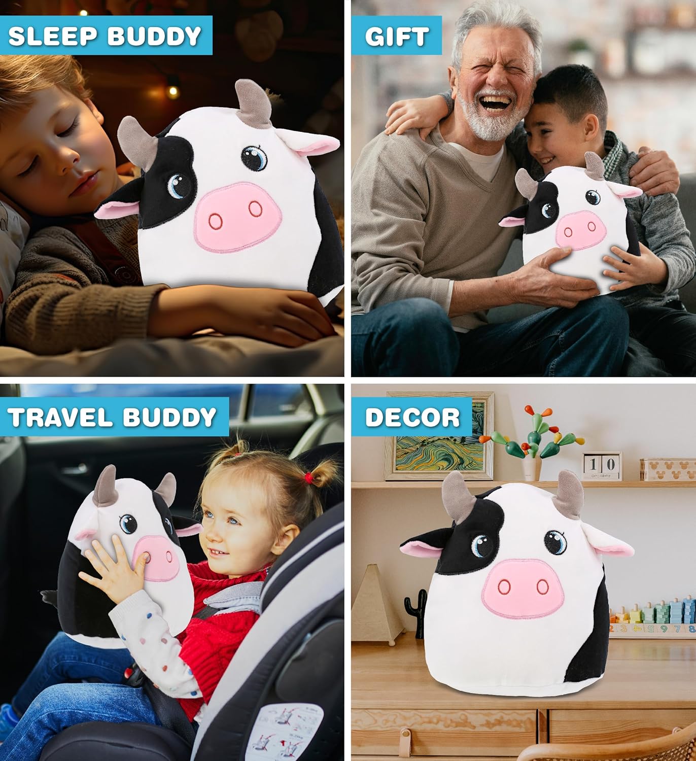 DolliBu Snug-Mooshies Cow Plush - 10 Inch Cuddly Toy