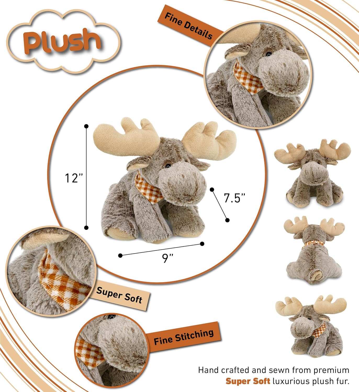 Puzzled DolliBu 12 Inch Fluffy Moose Plush Toy