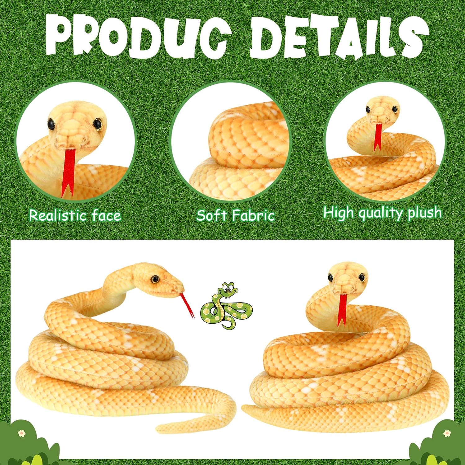 HyDren Realistic Giant Stuffed Snake Toy Yellow