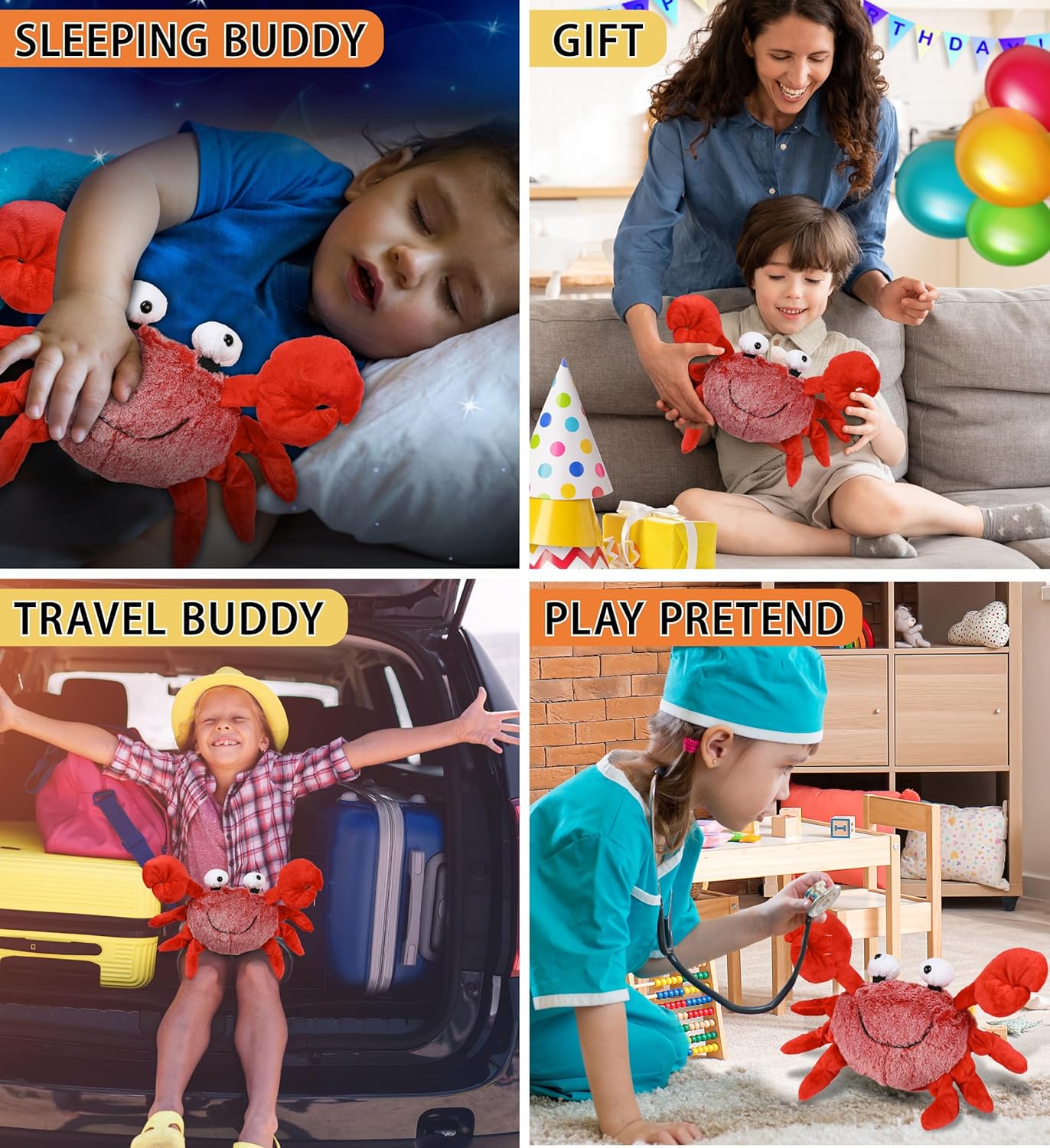 DolliBu Red Crab Plush Toy - 12 Inches