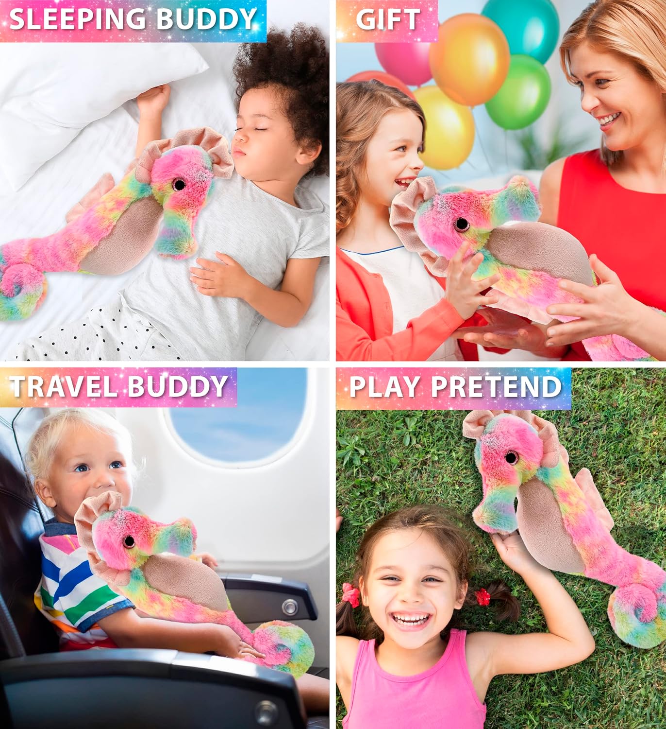 DolliBu Rainbow Seahorse Plush 15 Inches