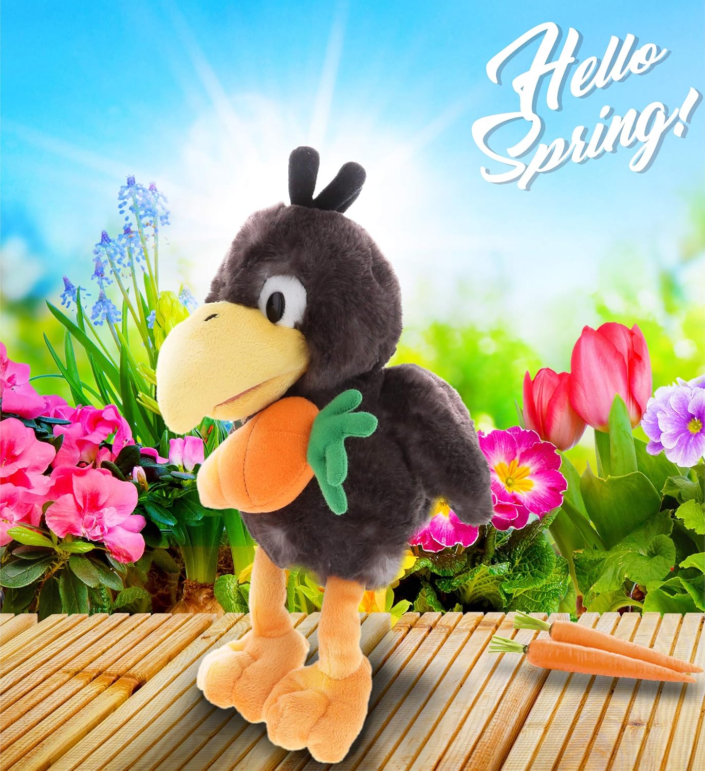DolliBu Easter Crow Plush with Carrot - 95 Inch Cute Stuffed Toy