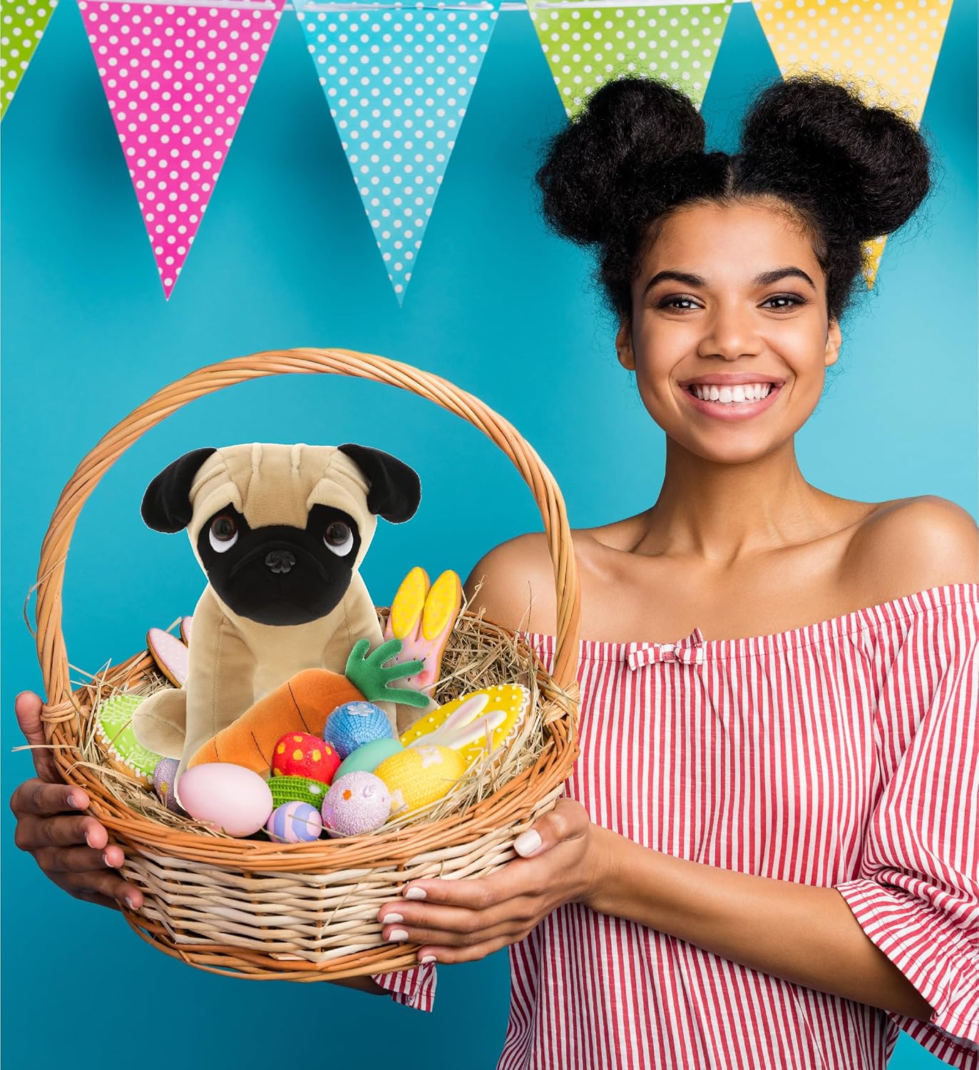 DolliBu Happy Easter Pug Plush with Carrot - 8 Inches