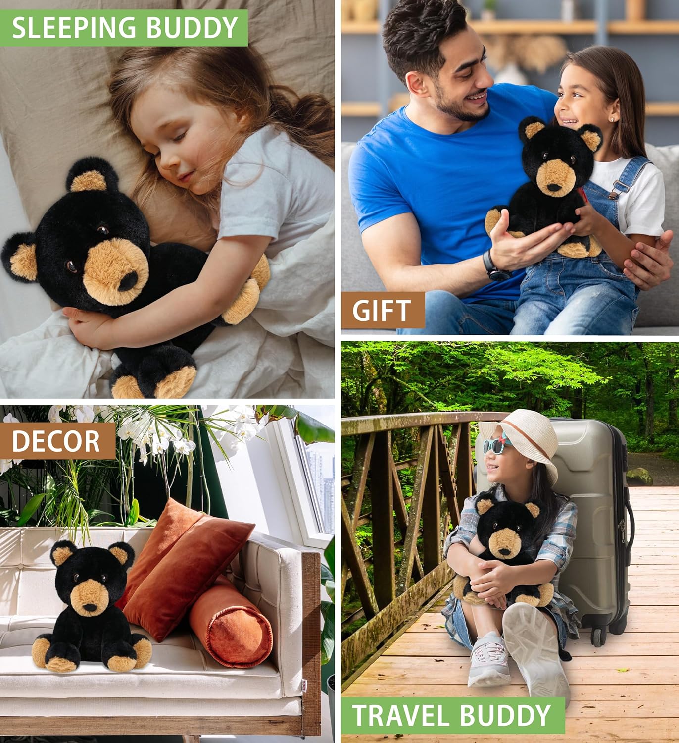 DolliBu Black Bear Plush Toy 9 Inches Soft and Realistic 1