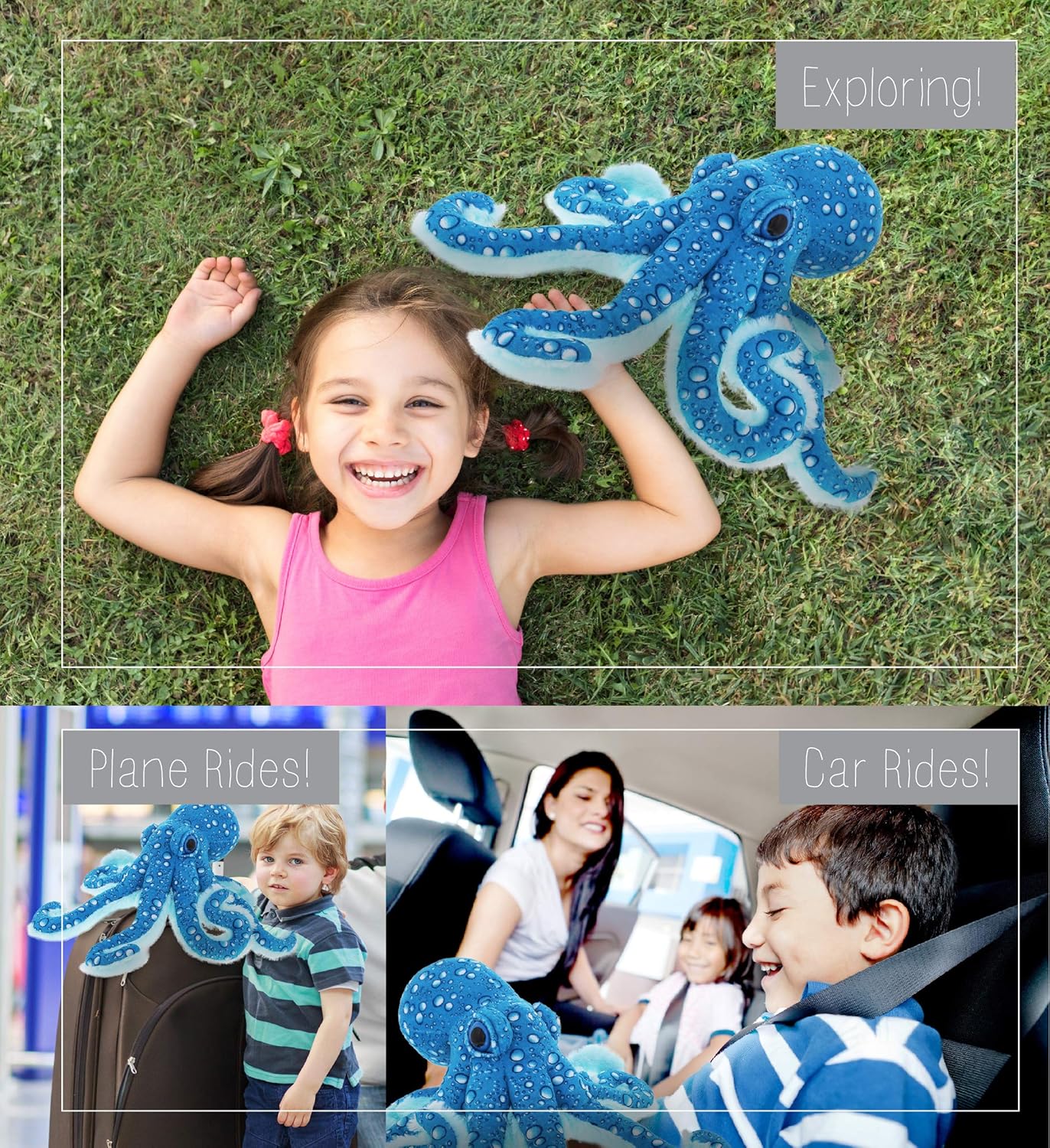 DolliBu 16 Inch Large Blue Octopus Plush Toy