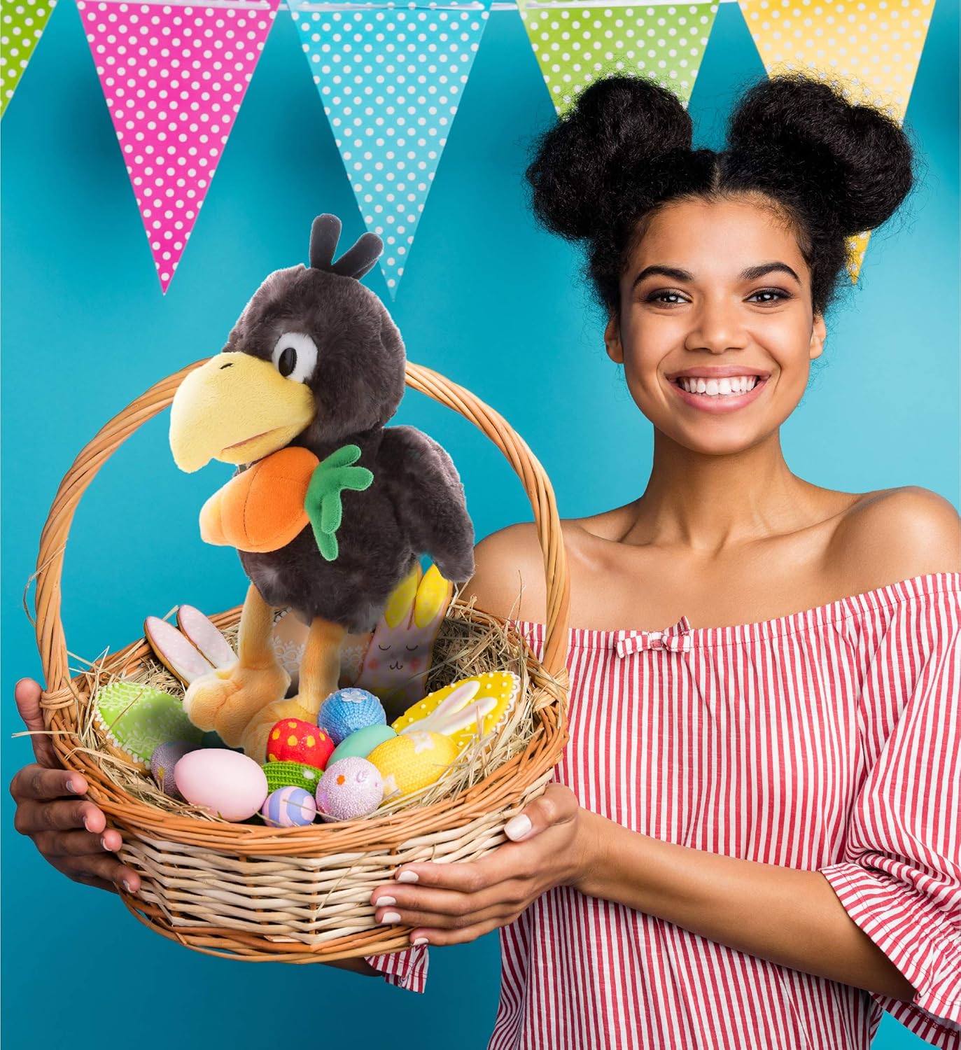 DolliBu Easter Crow Plush with Carrot - 95 Inch Cute Stuffed Toy