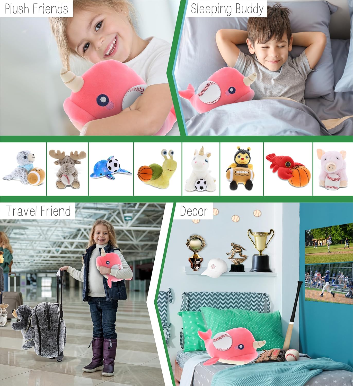 DolliBu Pink Narwhal Plush with Baseball - 1175 Inches 1
