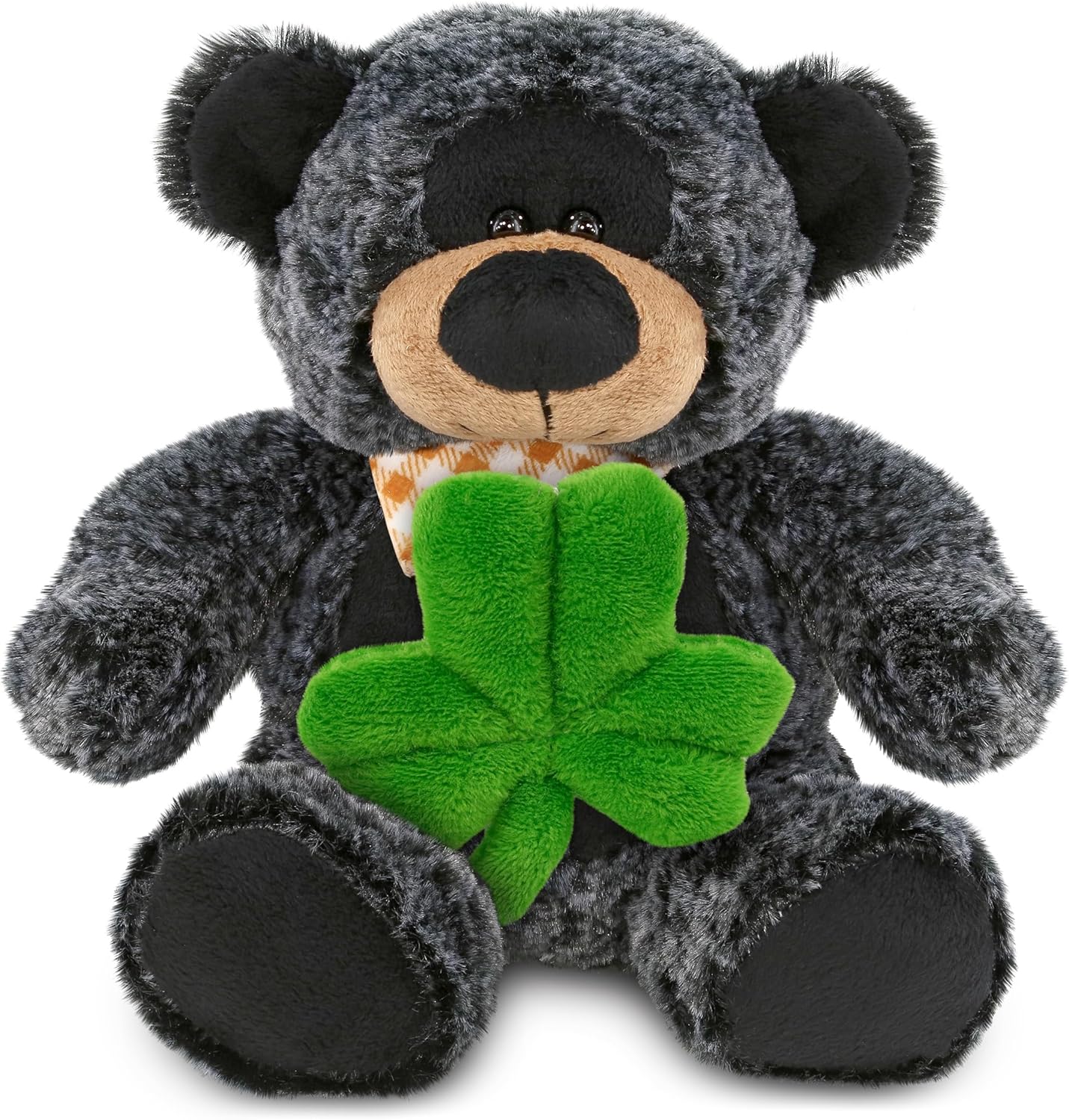 DolliBu Super Soft Black Bear Stuffed Animal with Green Shamrock