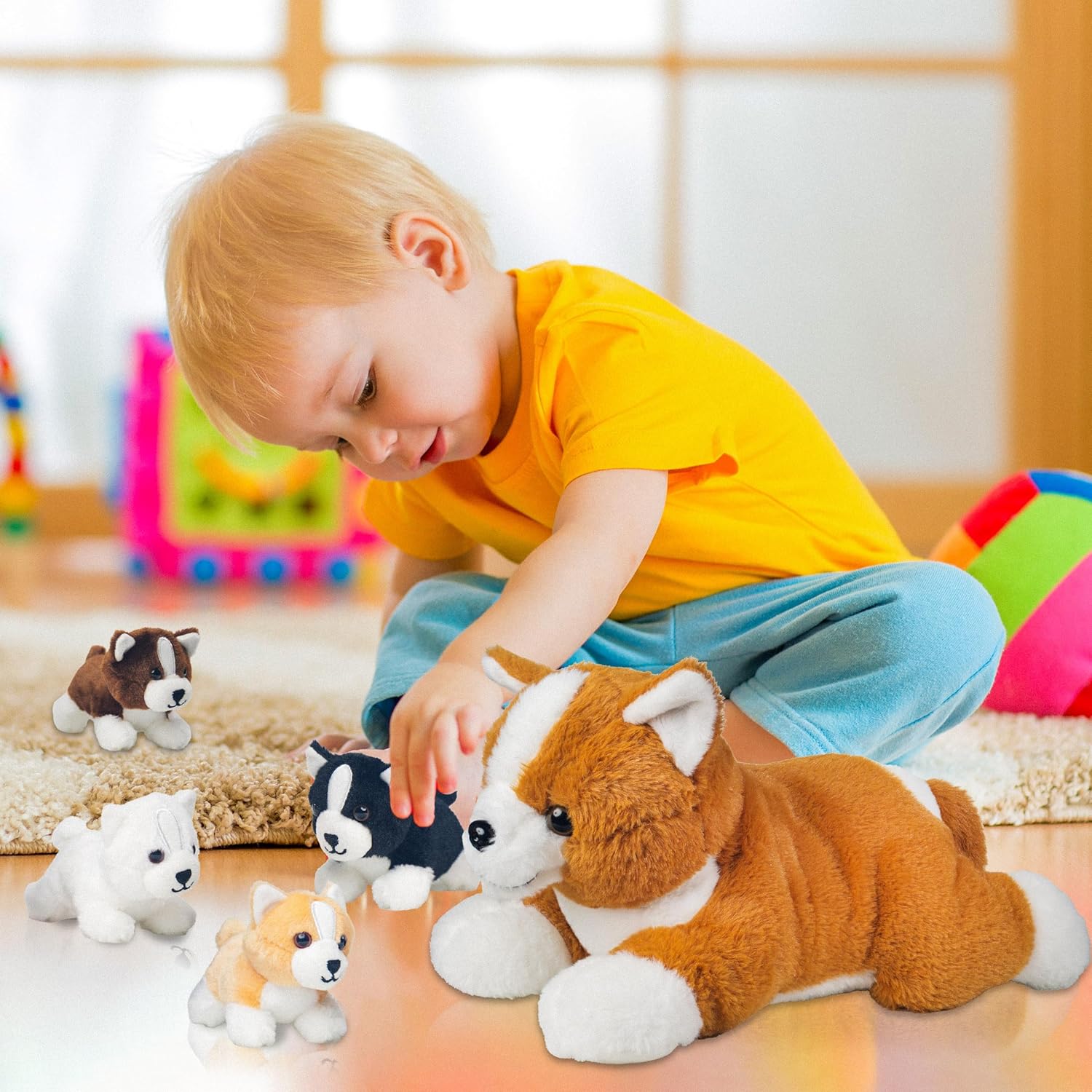 5 Pcs Corgi Plush Stuffed Animals with Zipper Belly