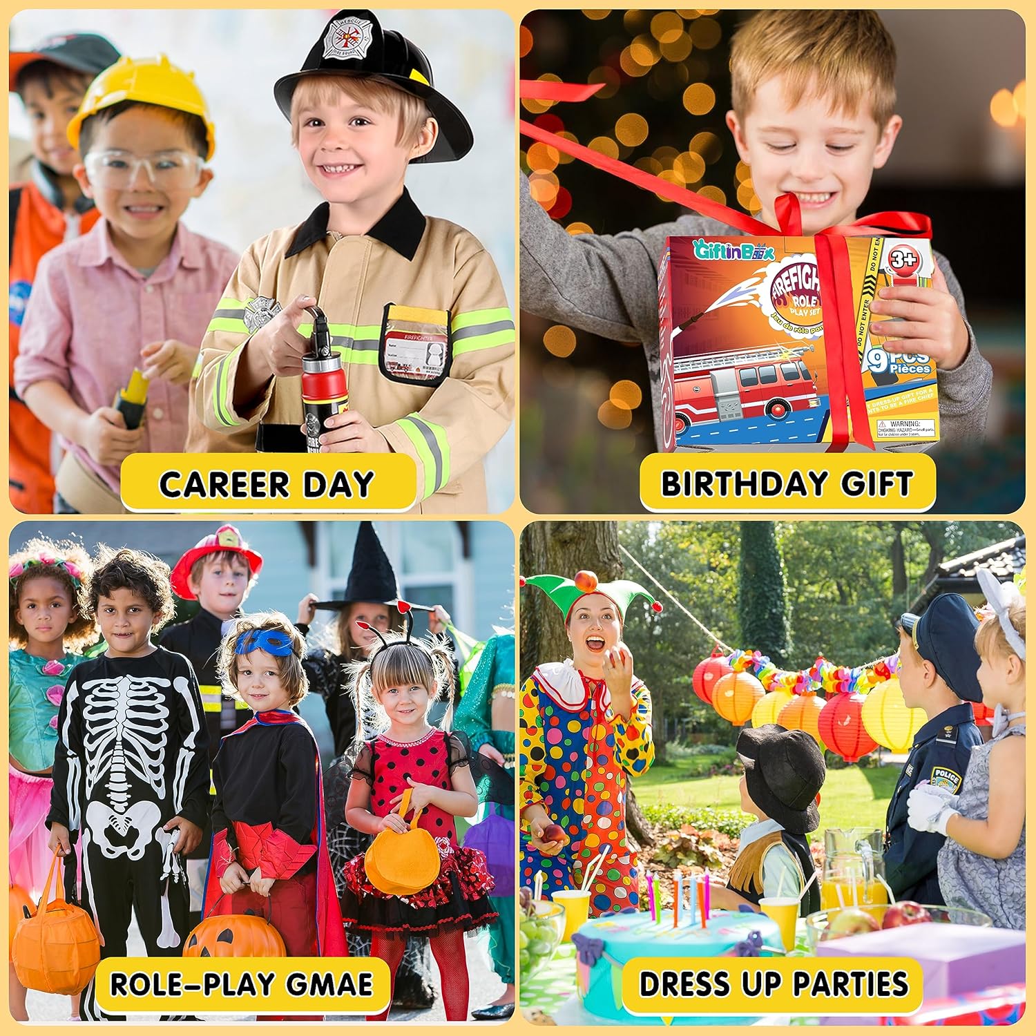 GIFTINBOX Firefighter Costume for Kids 3-12 with Accessories