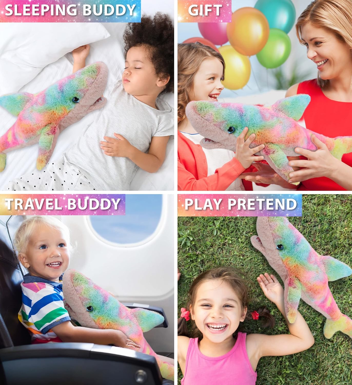 DolliBu Large Rainbow Shark Plush Toy