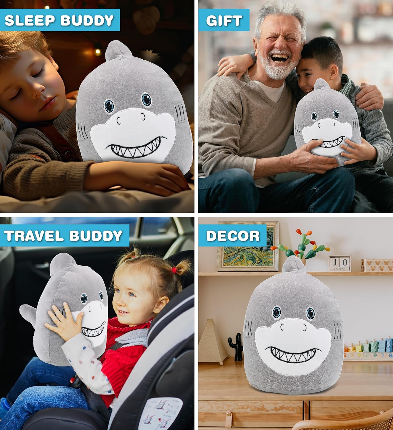 DolliBu Snug-Mooshies Shark Plush Toy - 10 Inch Huggable
