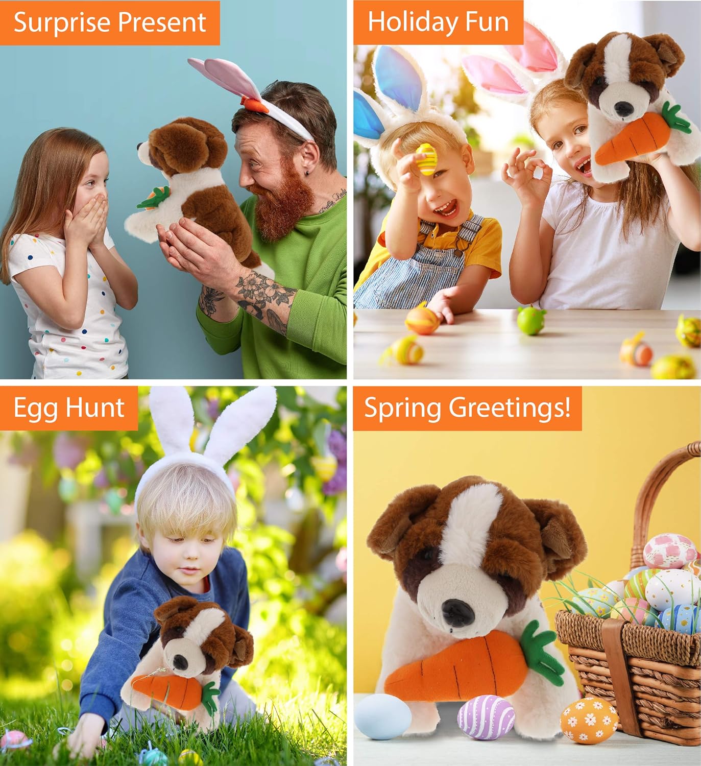 DolliBu St Bernard Plush Dog with Carrot - Happy Easter 8 Inch Stuffed Animal
